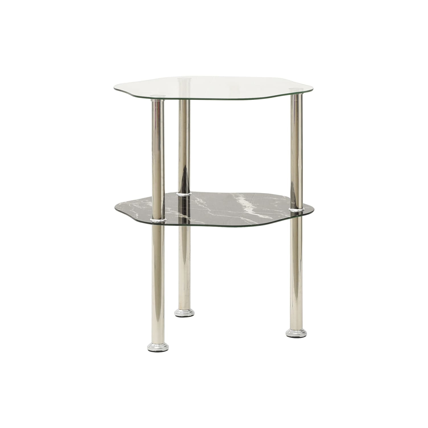 vidaXL 2-Tier Side Table Transparent & Black 15"x15"x19.7" Tempered Glass