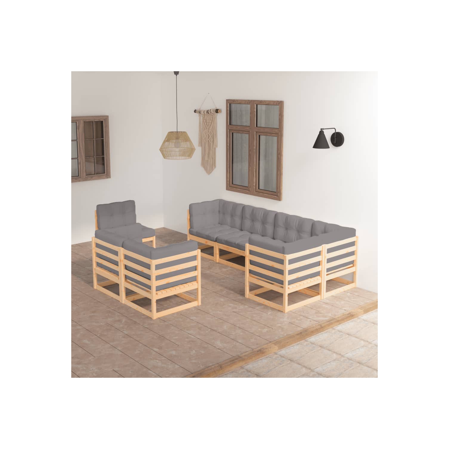 vidaXL 8 Piece Patio Lounge Set with Cushions Solid Pinewood