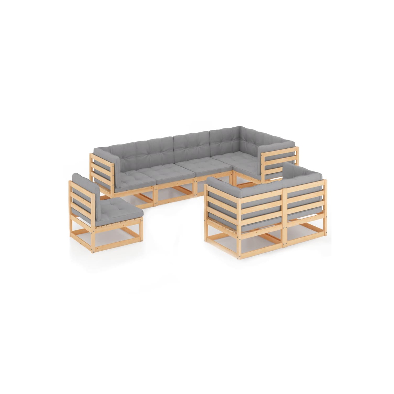 vidaXL 8 Piece Patio Lounge Set with Cushions Solid Pinewood