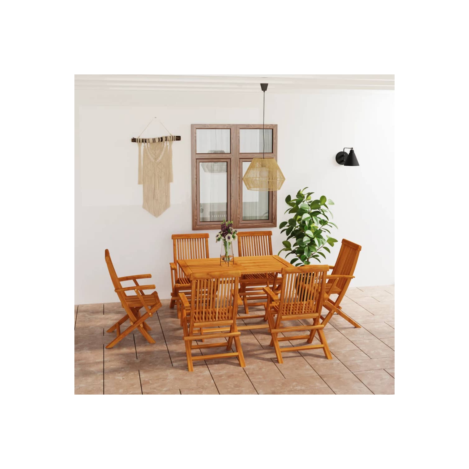 vidaXL 7 Piece Patio Dining Set Solid Teak Wood