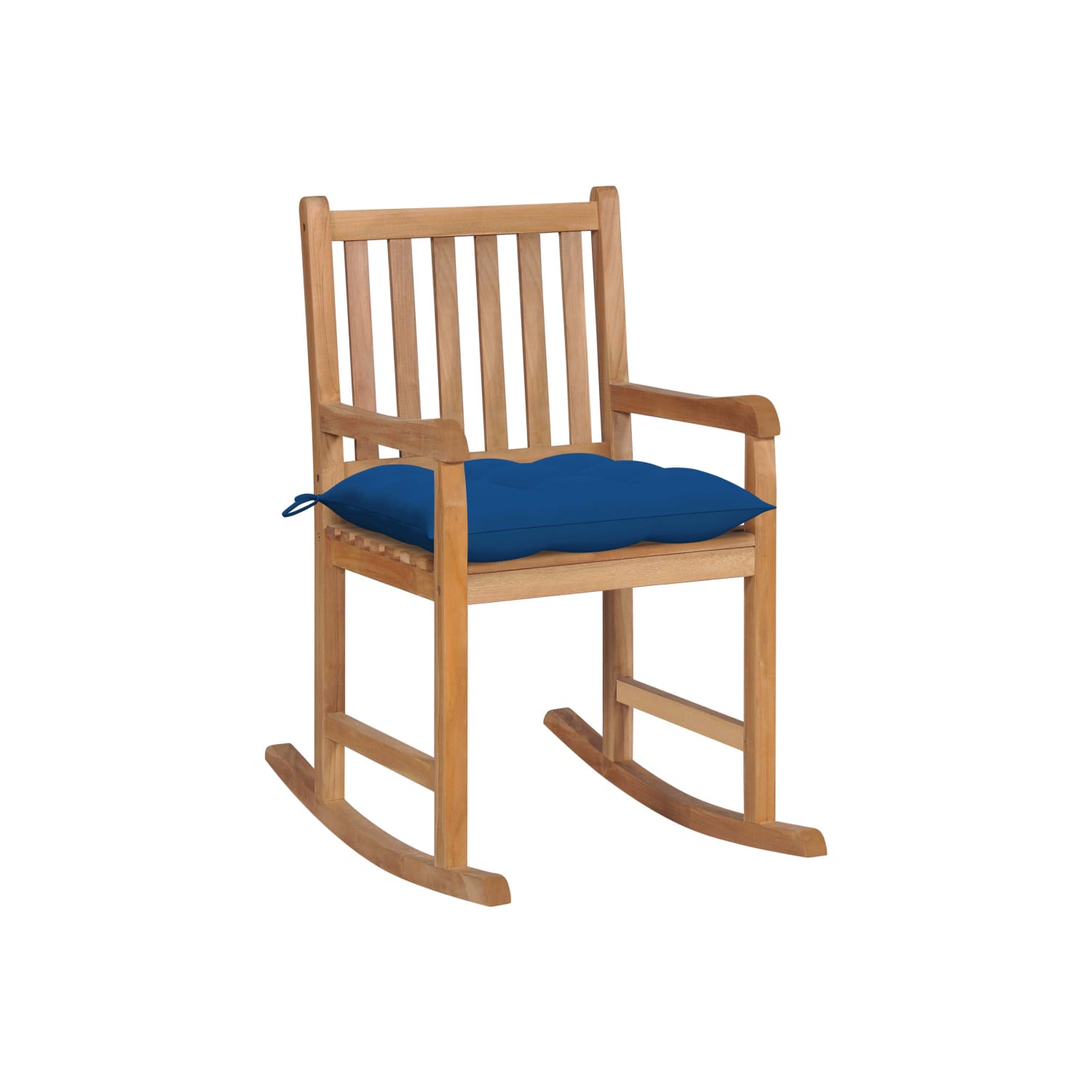 vidaXL Rocking Chair with Blue Cushion Solid Teak Wood