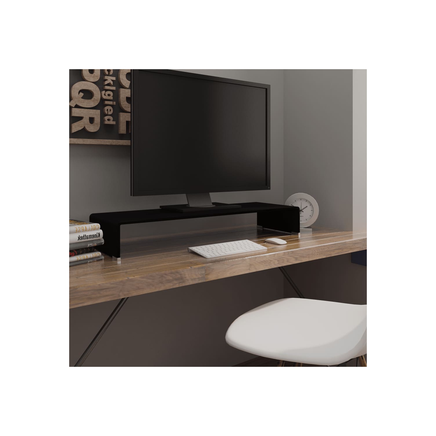 vidaXL TV Stand / Monitor Riser Glass Black 35.4"x11.8"x5.1"