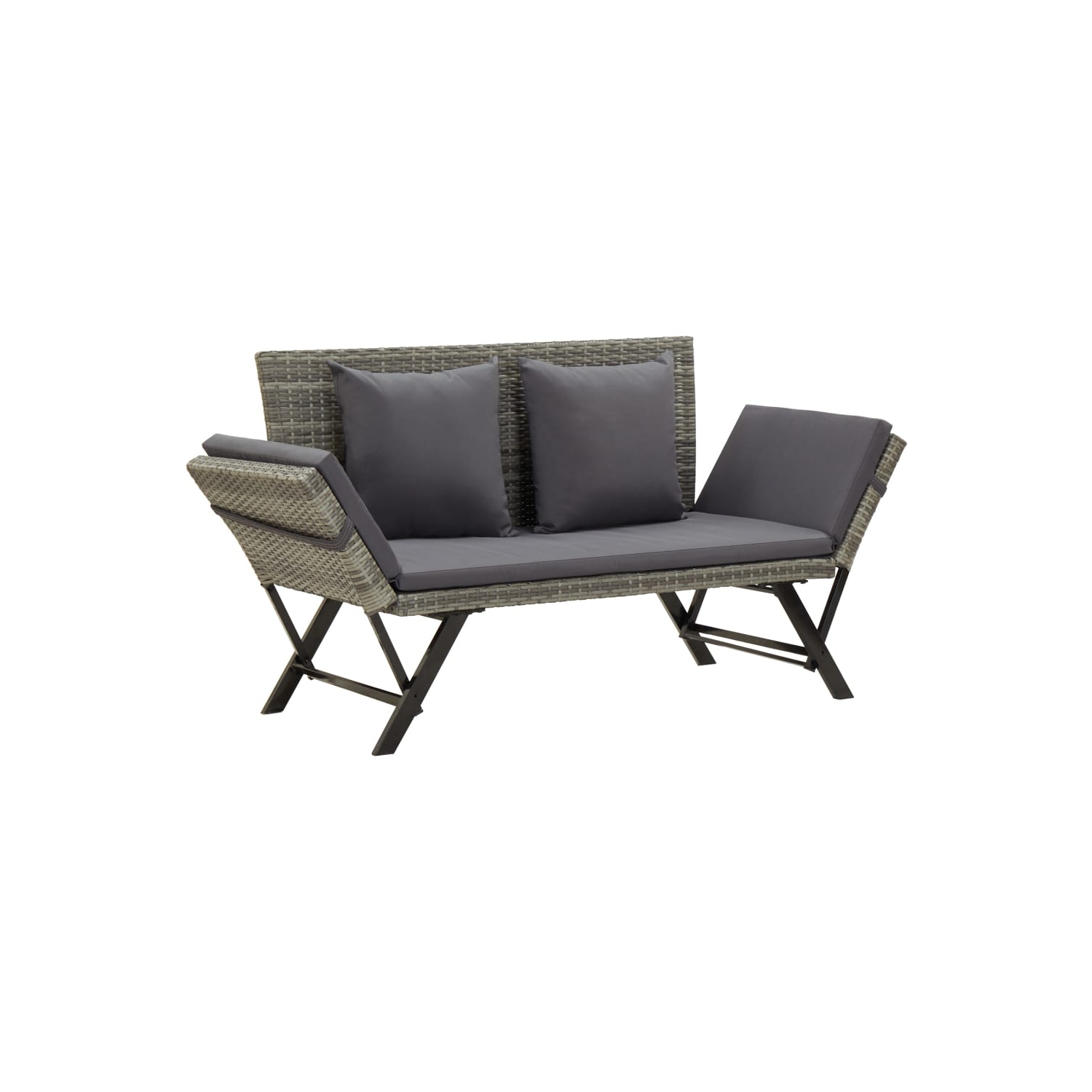 vidaXL Patio Bench with Cushions 69.3" Gray Poly Rattan