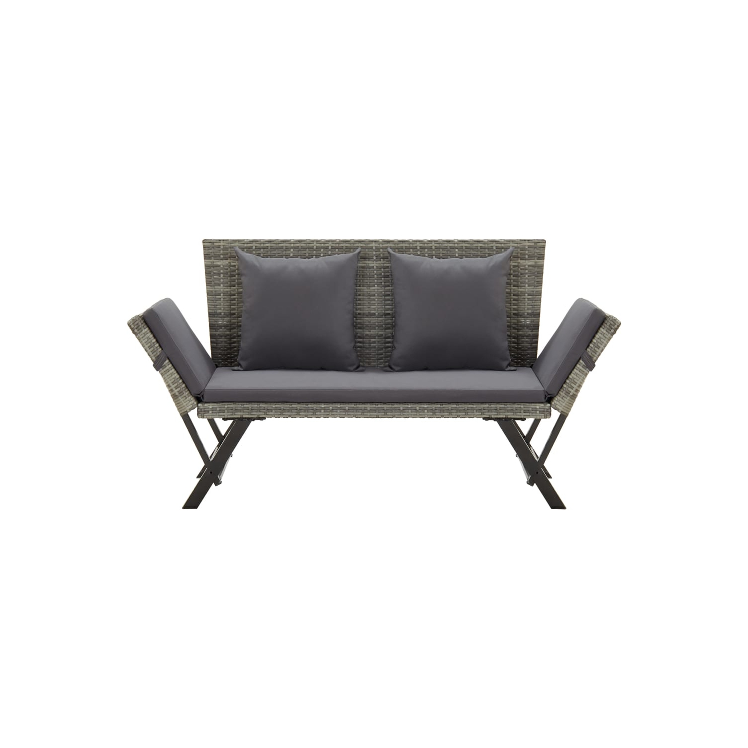 vidaXL Patio Bench with Cushions 69.3" Gray Poly Rattan