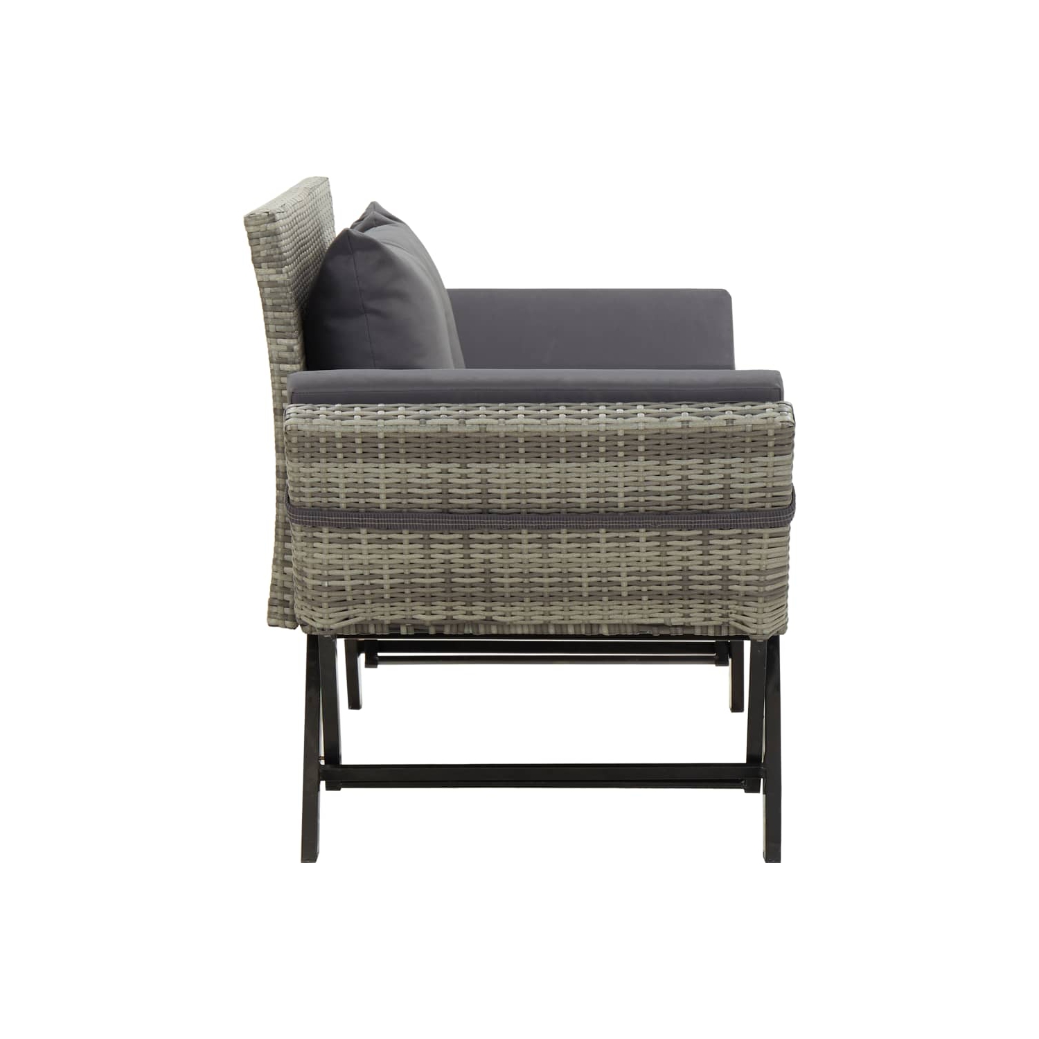 vidaXL Patio Bench with Cushions 69.3" Gray Poly Rattan