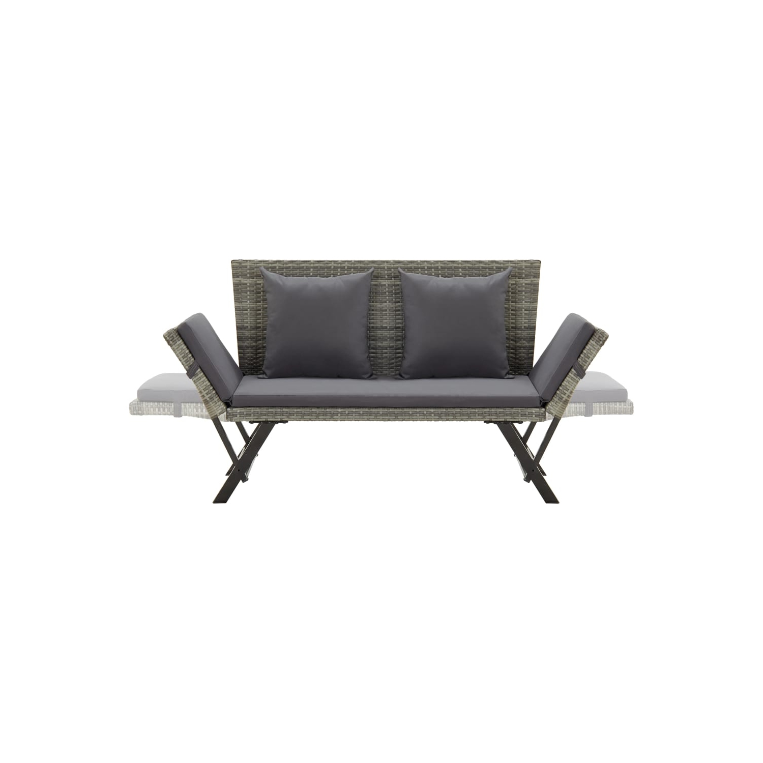 vidaXL Patio Bench with Cushions 69.3" Gray Poly Rattan