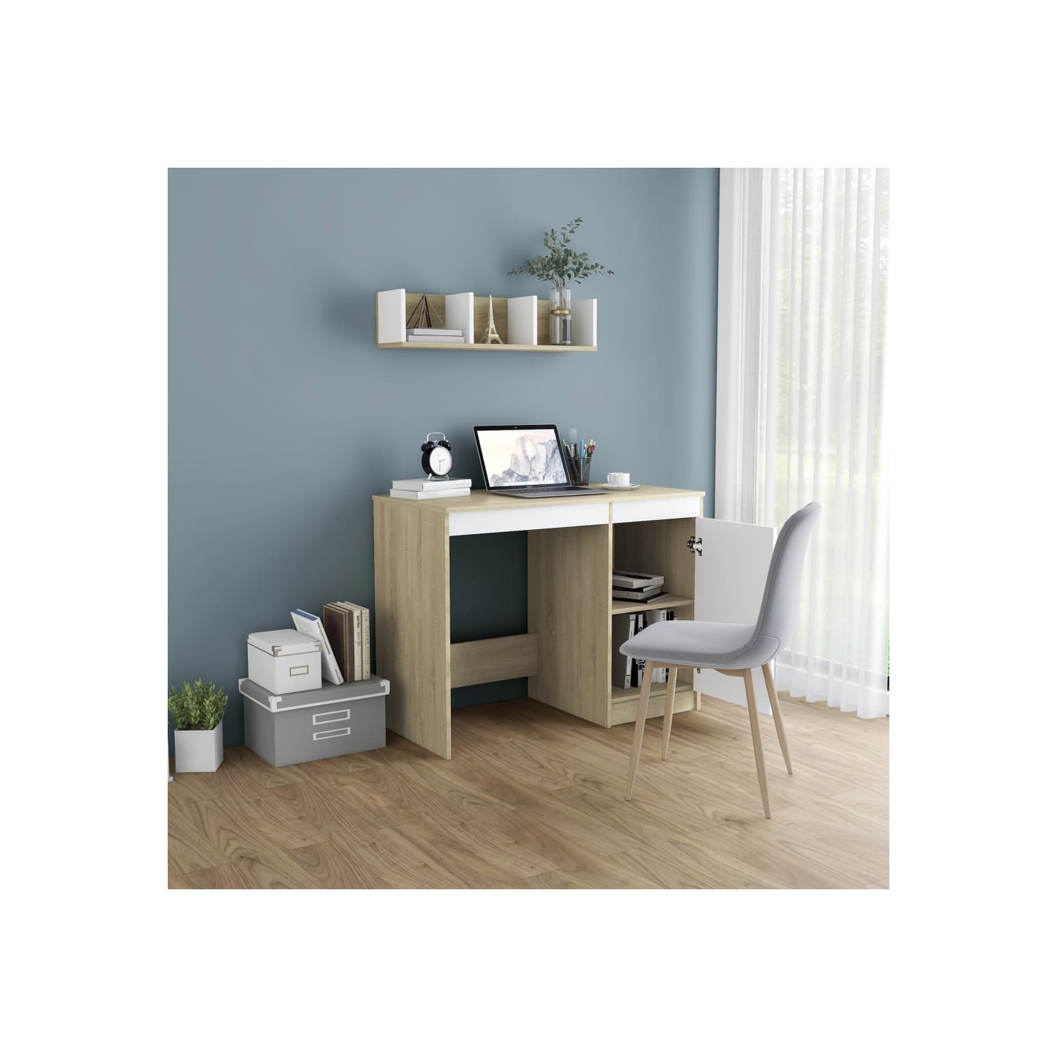 vidaXL Desk Gray 39.4"x19.7"x29.9" Chipboard