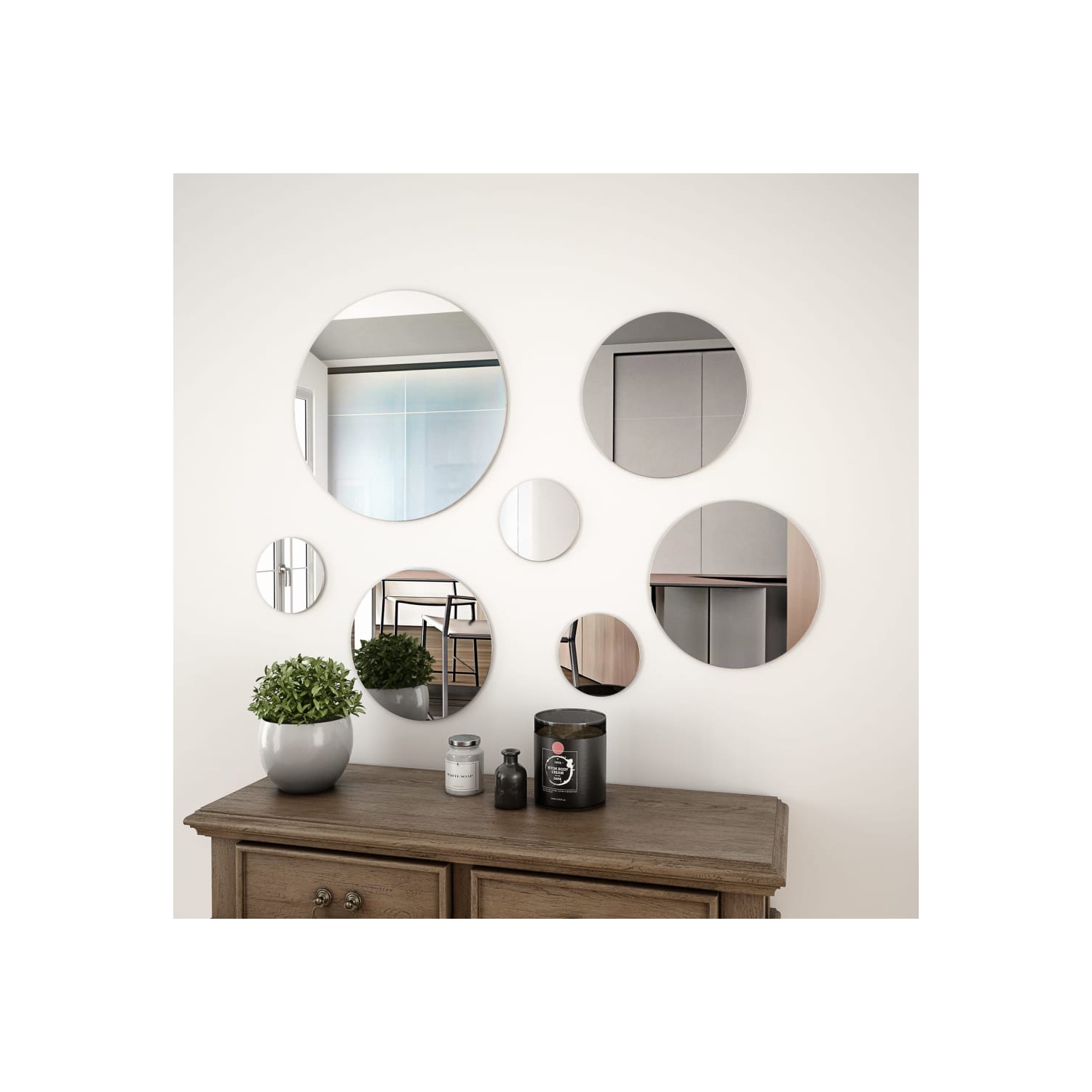 vidaXL 7 Piece Wall Mirror Set Round Glass