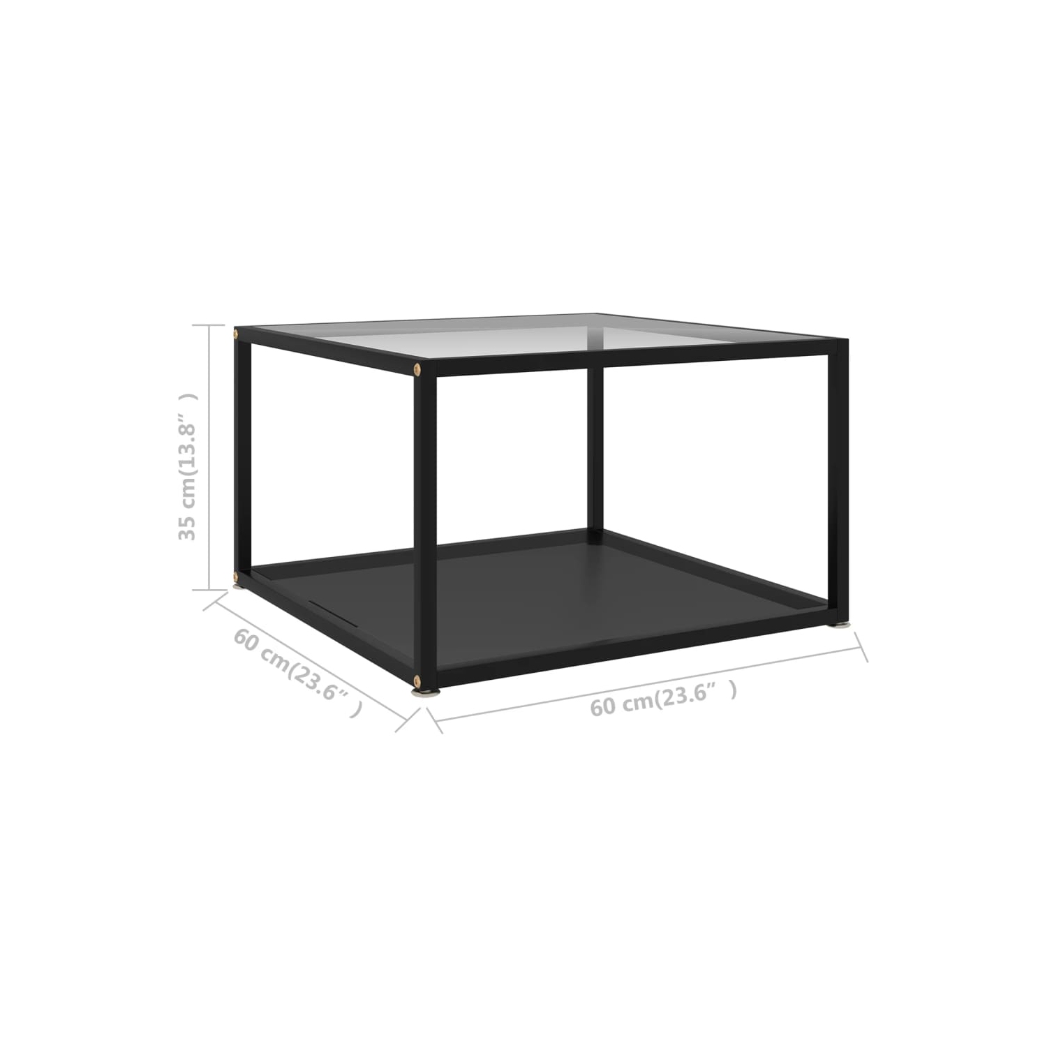 Table basse transparente et noire VidaXL de 23.6 x 23,6 x 13,8 po, verre trempé