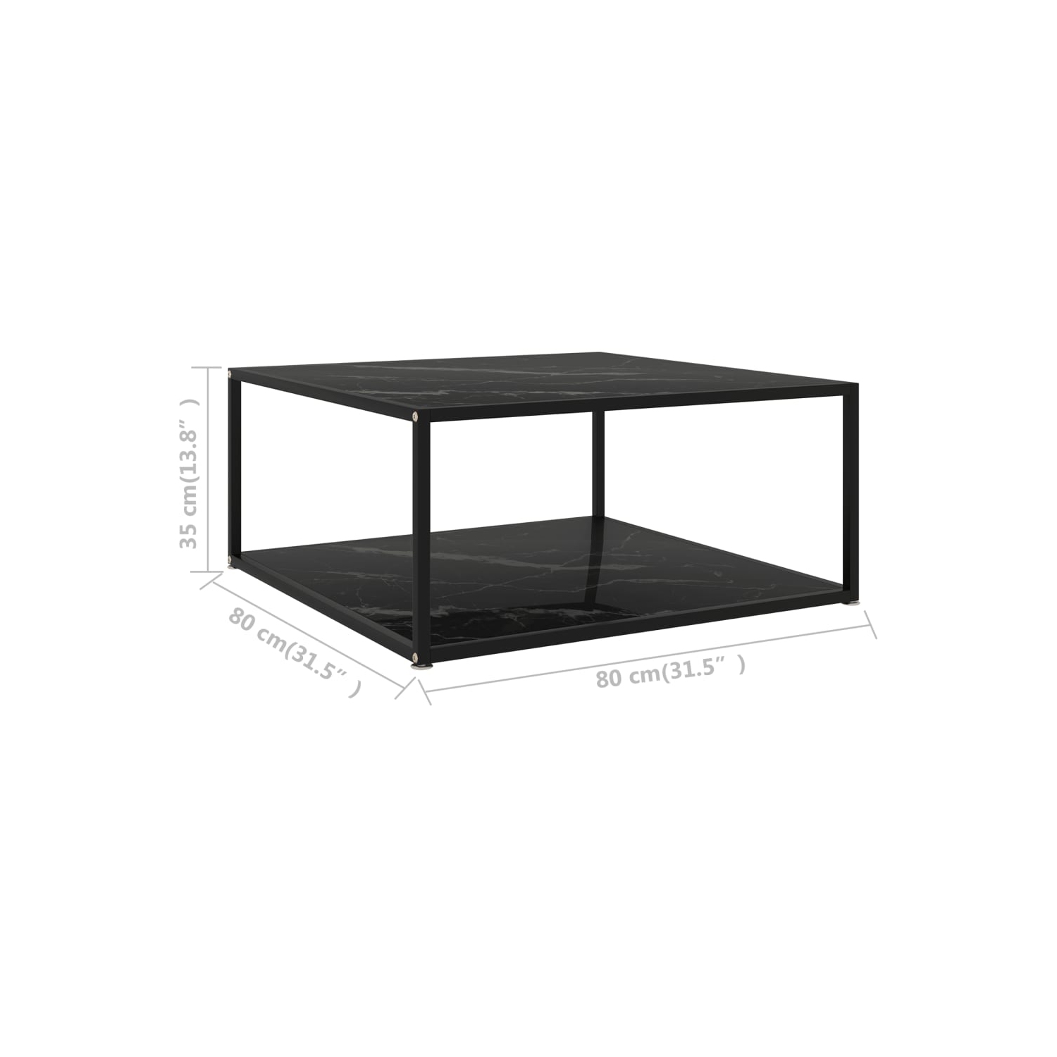 vidaXL Coffee Table Black 31.5"x31.5"x13.8" Tempered Glass