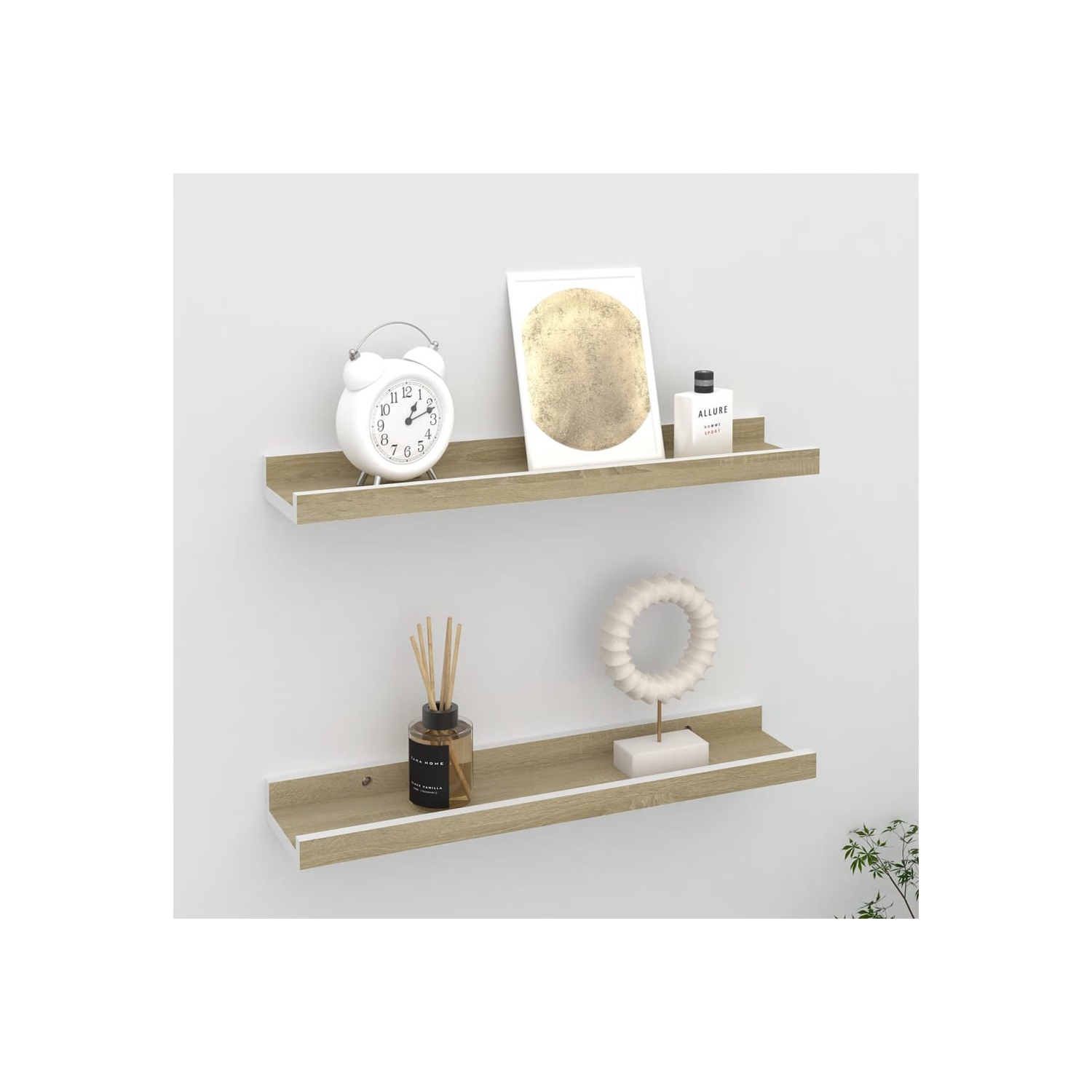vidaXL Wall Shelves 2 pcs White and Sonoma Oak 15.7"x3.5"x1.2"