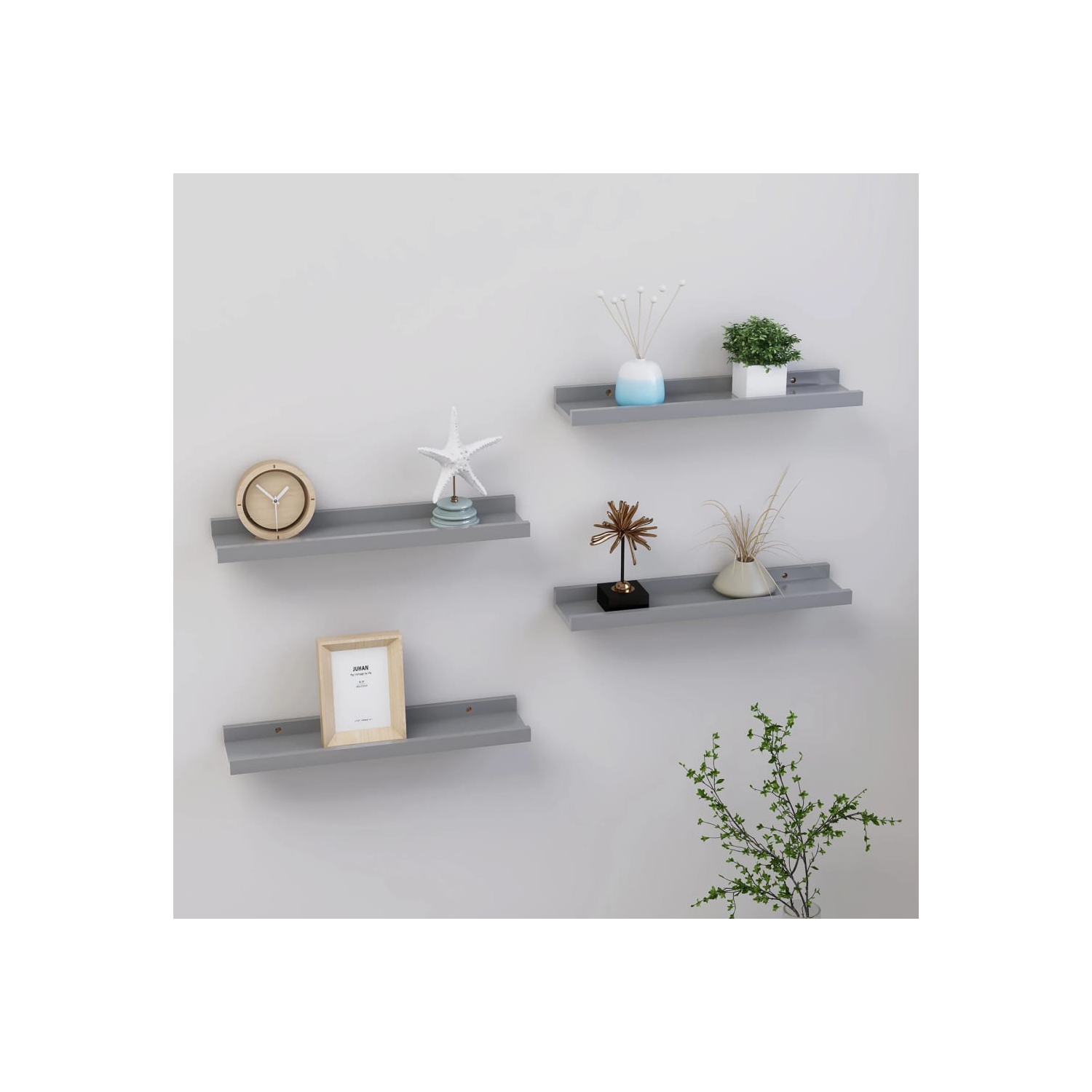 vidaXL Wall Shelves 4 pcs Gray 15.7"x3.5"x1.2"