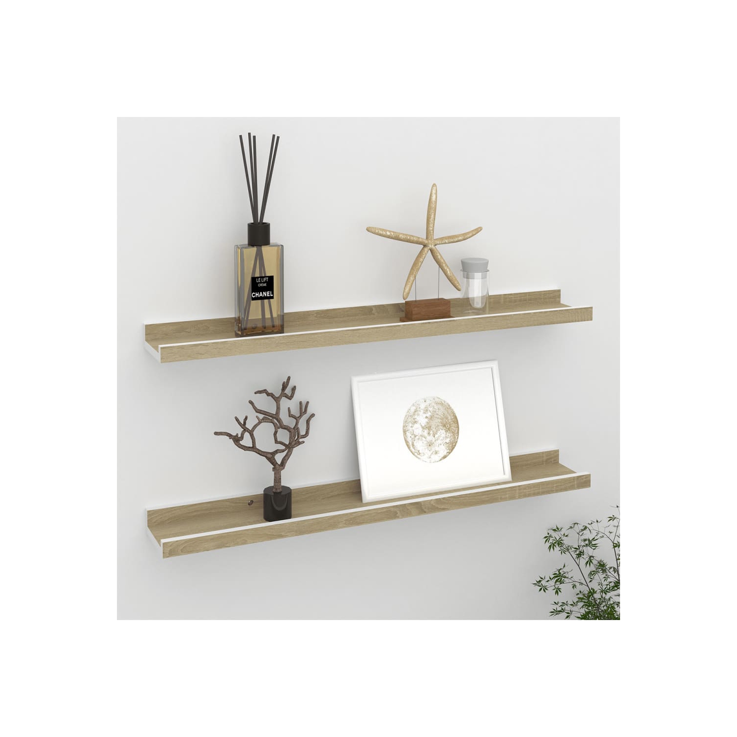 vidaXL Wall Shelves 2 pcs White and Sonoma Oak 23.6"x3.5"x1.2"