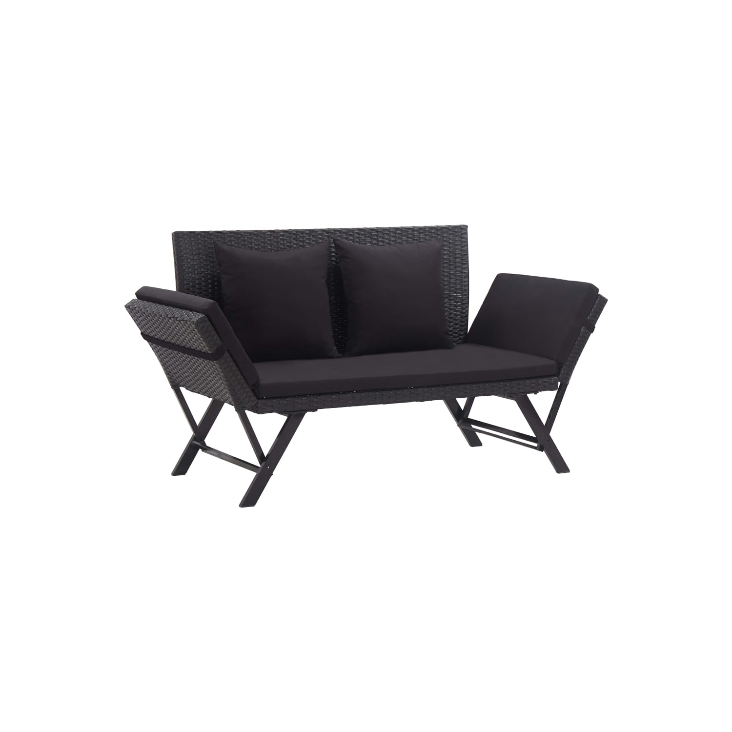 vidaXL Patio Bench with Cushions 69.3" Black Poly Rattan