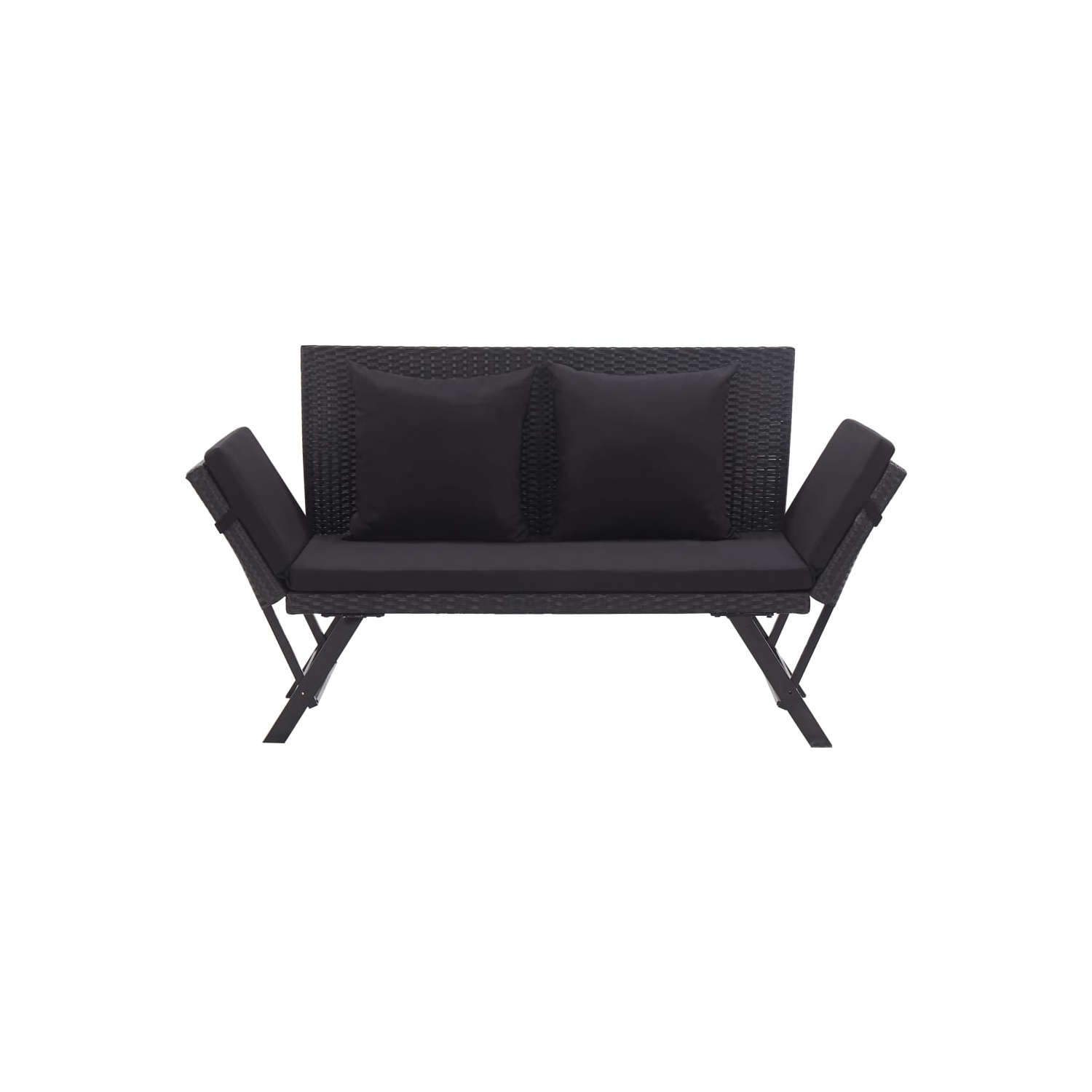 vidaXL Patio Bench with Cushions 69.3" Black Poly Rattan