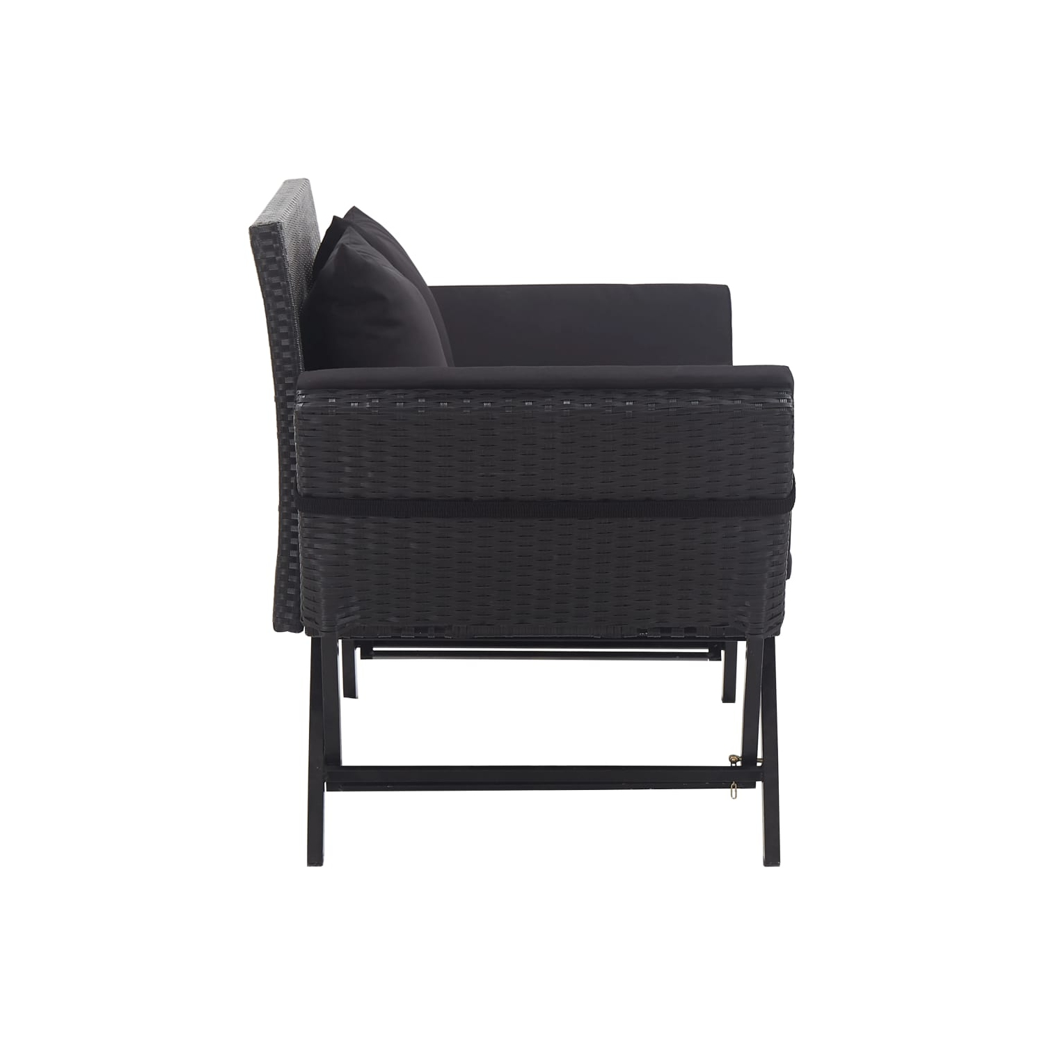 vidaXL Patio Bench with Cushions 69.3" Black Poly Rattan