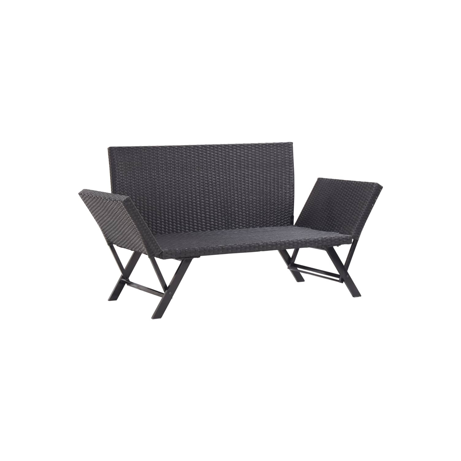 vidaXL Patio Bench with Cushions 69.3" Black Poly Rattan