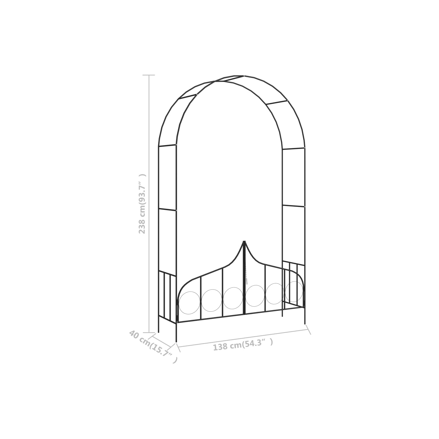 vidaXL Garden Arch with Gate Black 54.3"x15.7"x93.7" Iron