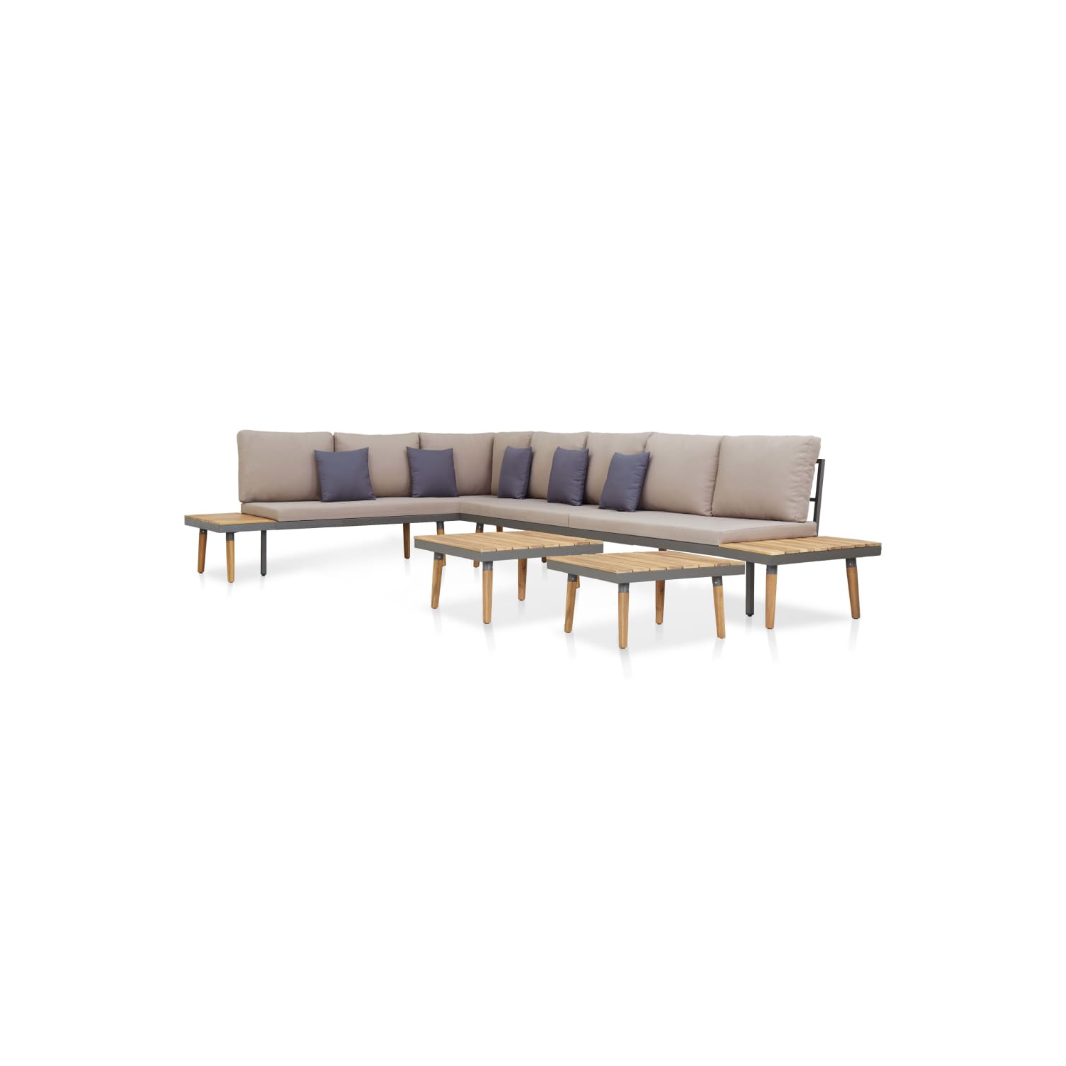 vidaXL 7-Seater Patio Lounge Set with Cushions Solid Acacia Wood Brown