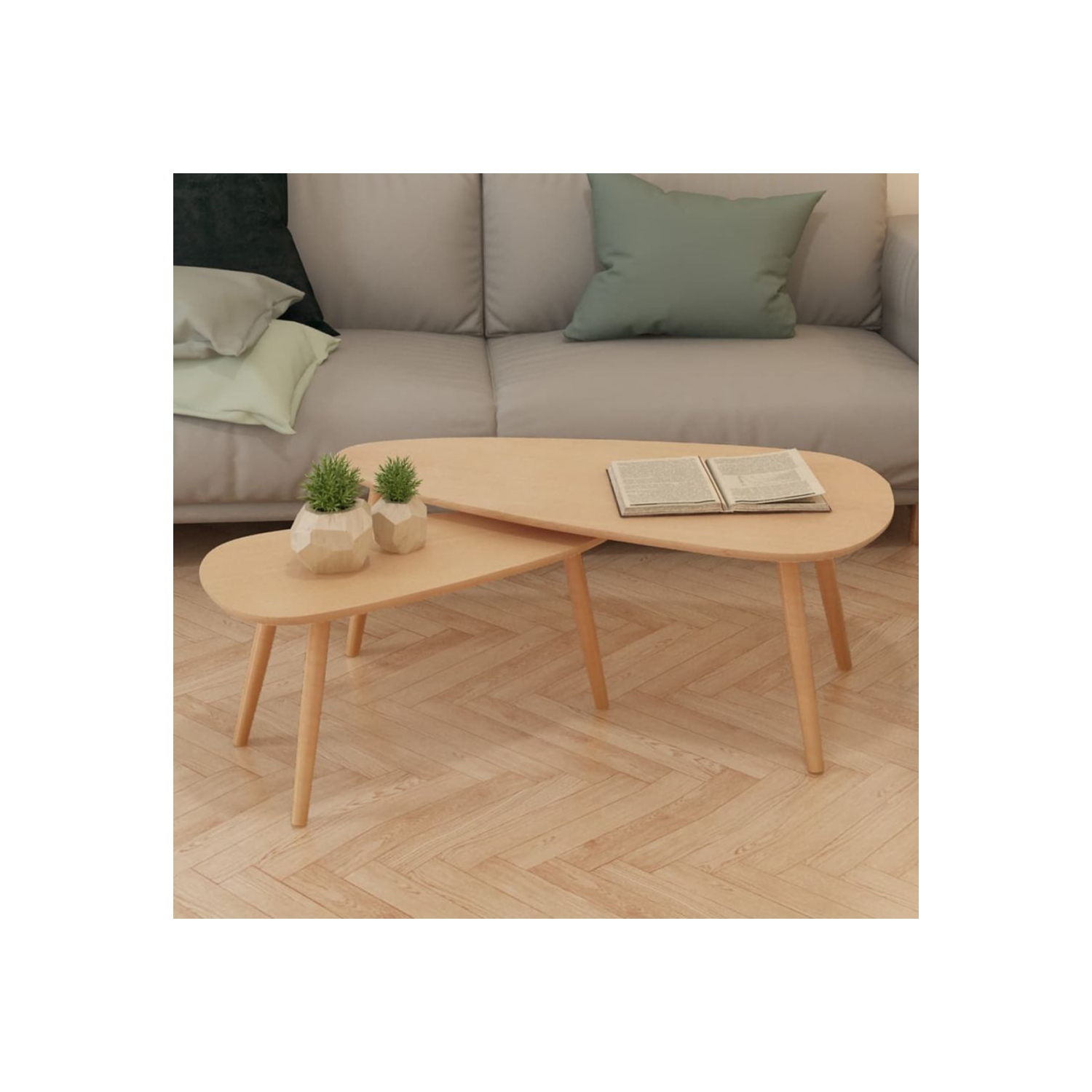 Ensemble de 2 tables basses en bois massif brun de VIDAXL