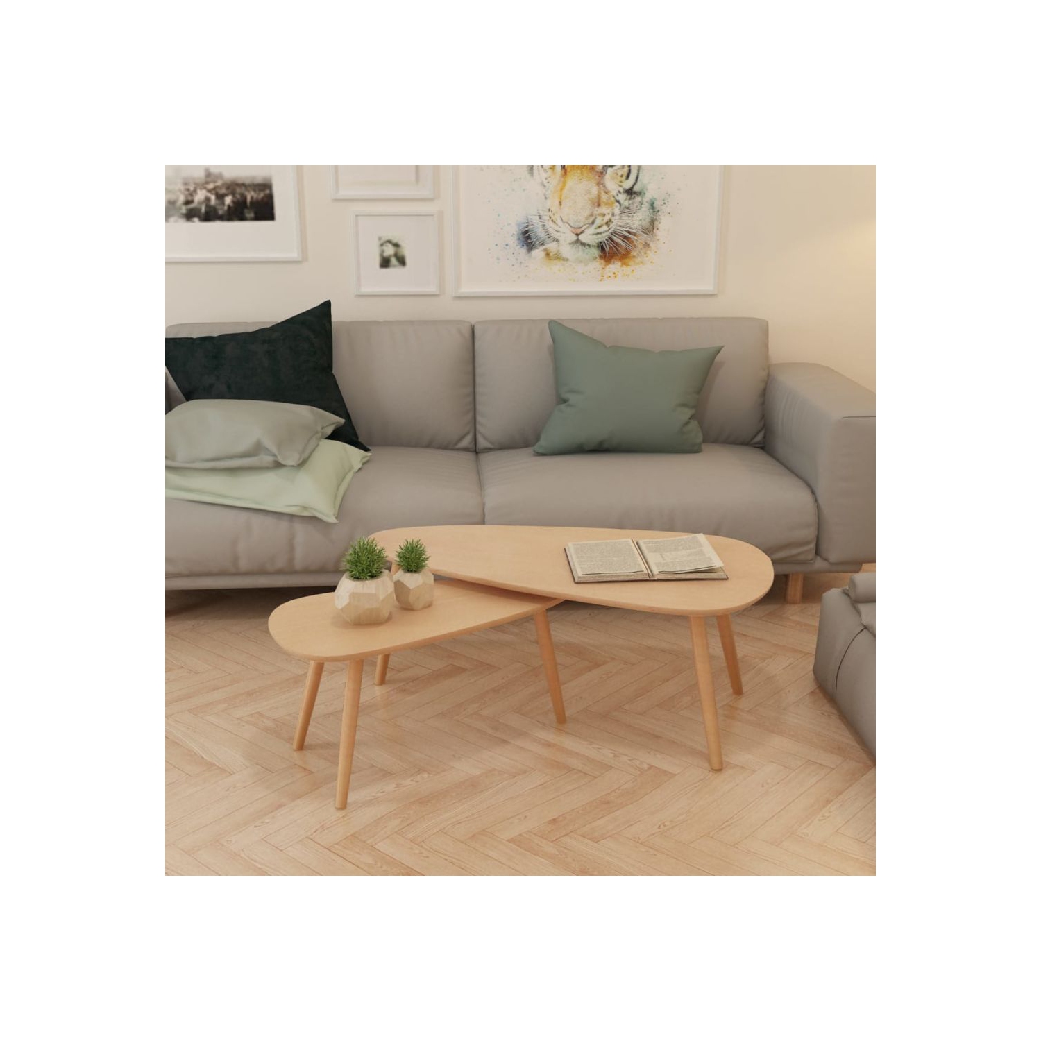 Ensemble de 2 tables basses en bois massif brun de VIDAXL