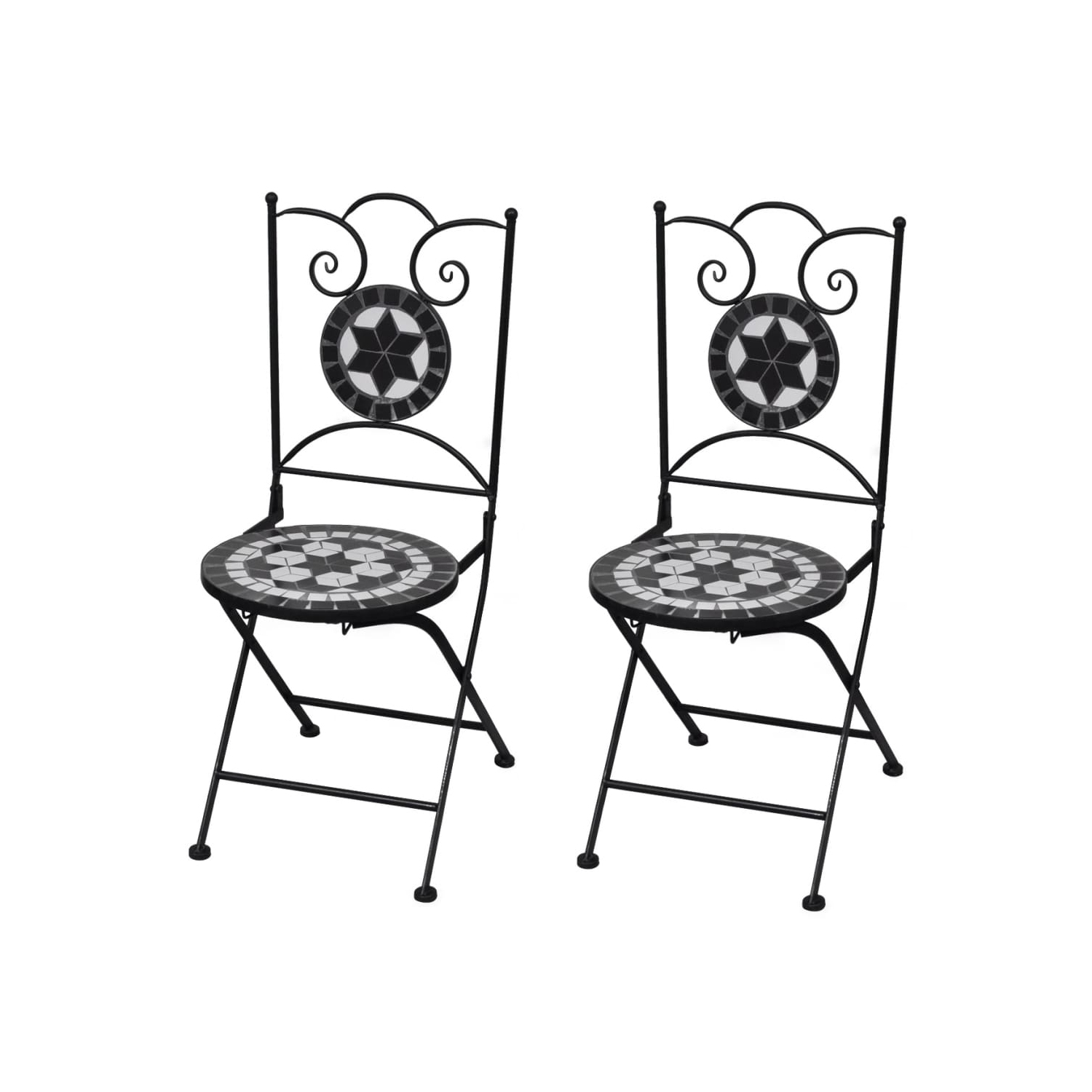 vidaXL Folding Bistro Chairs 2 pcs Ceramic Black and White