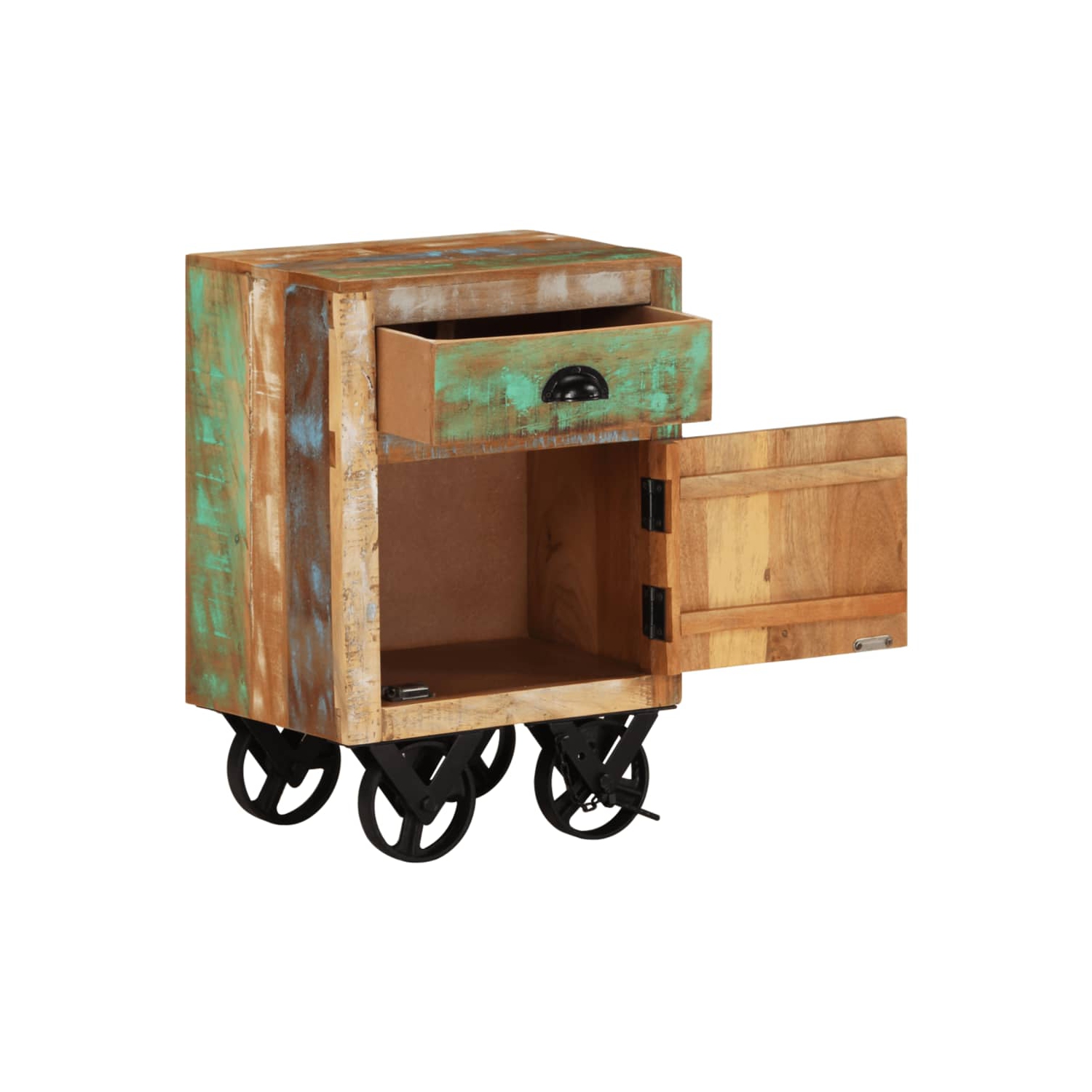 vidaXL Bedside Cabinet with Wheels 15.7"x11.8"x22.4" Solid Reclaimed Wood