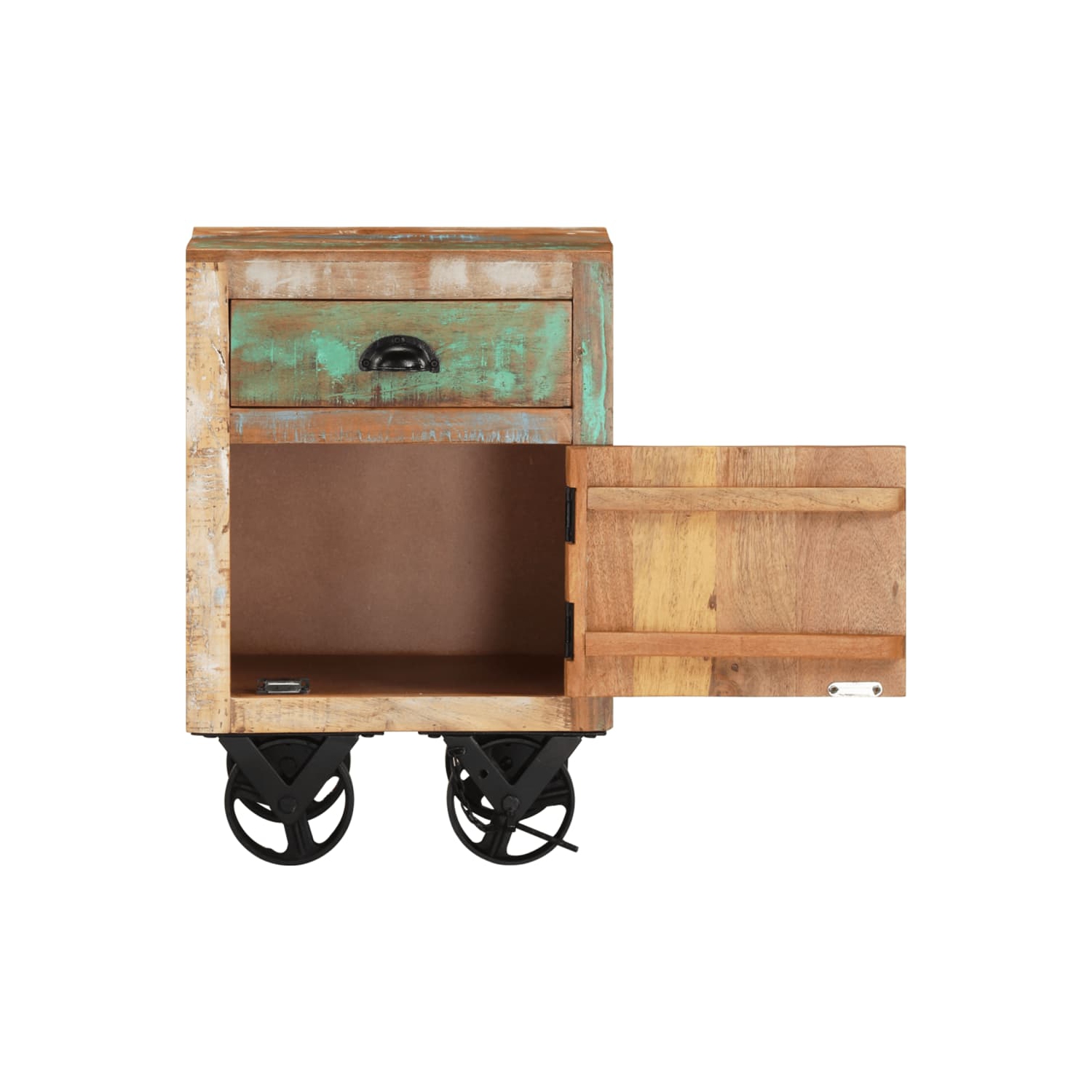 vidaXL Bedside Cabinet with Wheels 15.7"x11.8"x22.4" Solid Reclaimed Wood