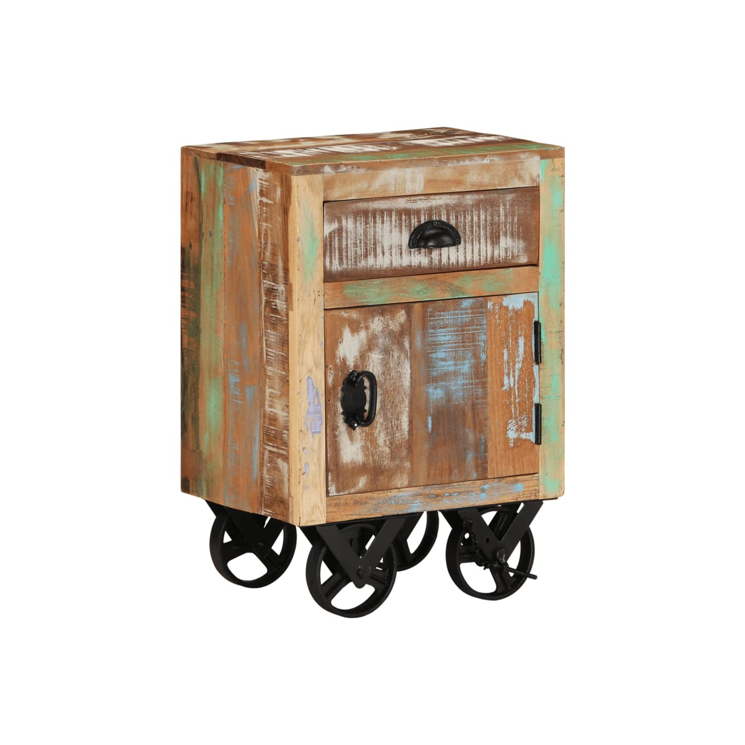 vidaXL Bedside Cabinet with Wheels 15.7"x11.8"x22.4" Solid Reclaimed Wood