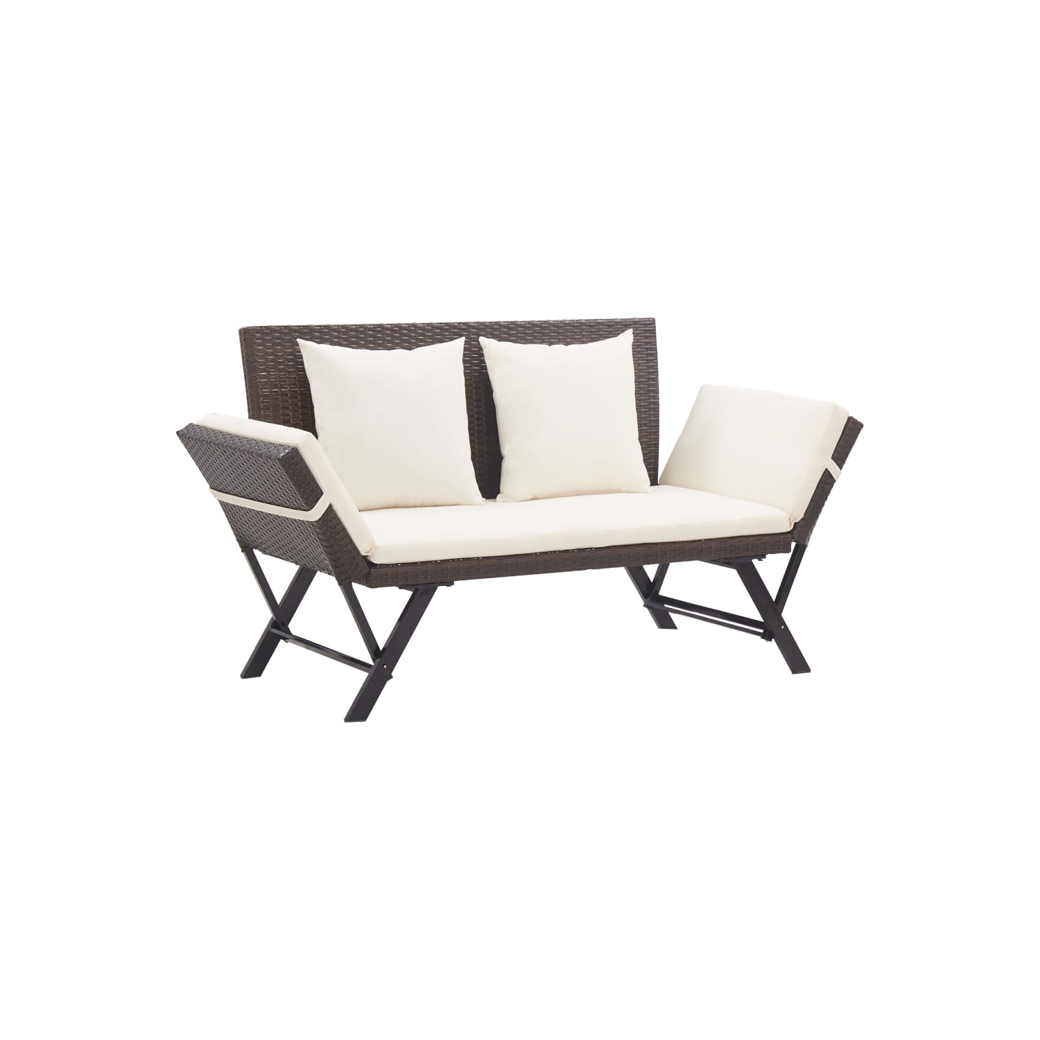 vidaXL Patio Bench with Cushions 69.3" Brown Poly Rattan