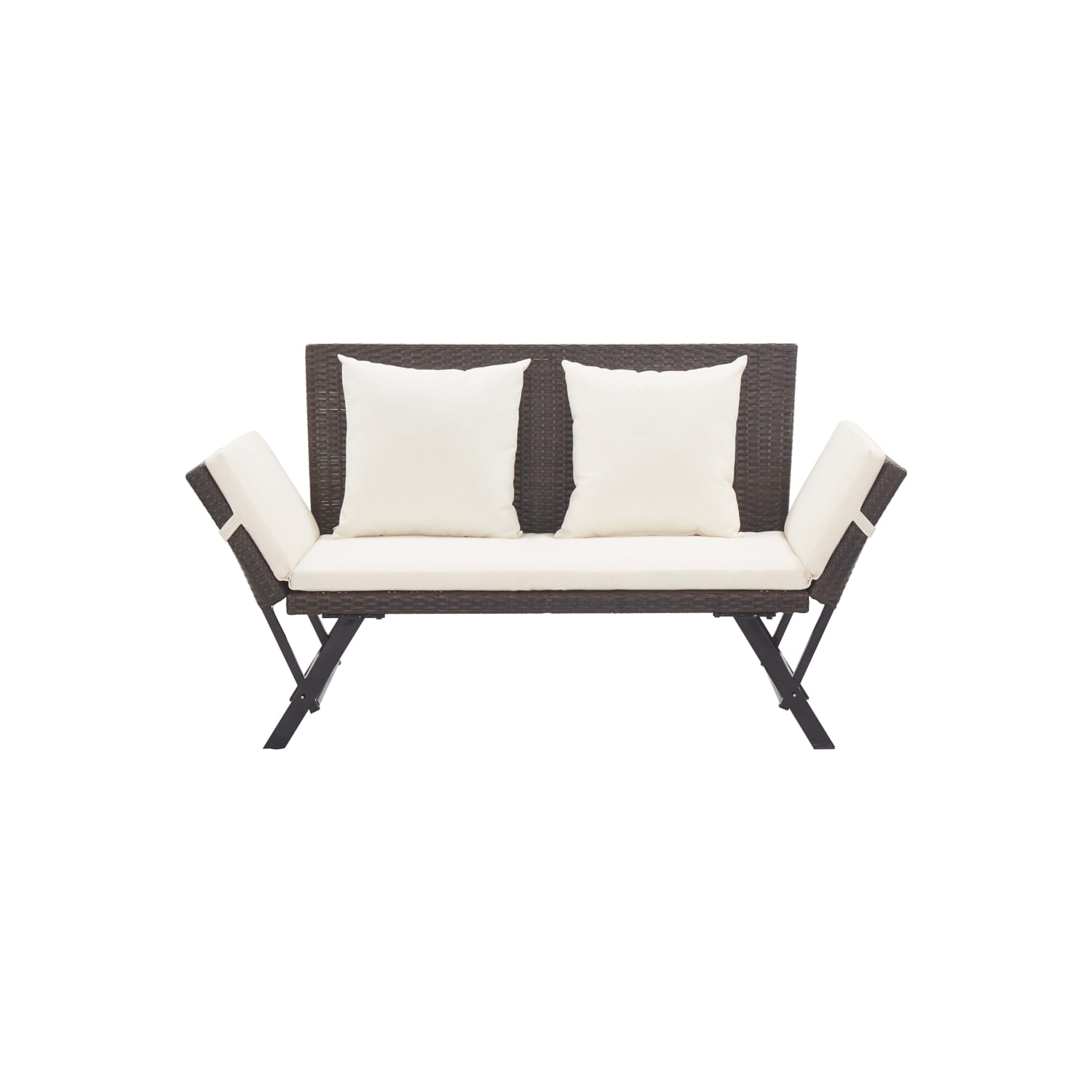 vidaXL Patio Bench with Cushions 69.3" Brown Poly Rattan