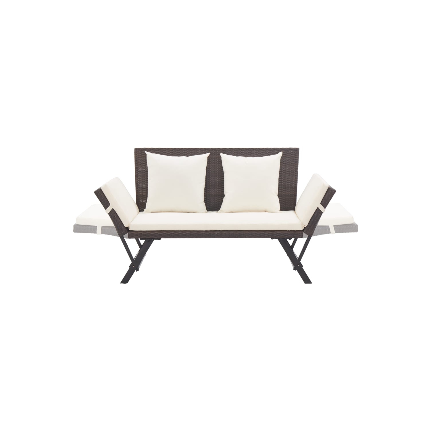 vidaXL Patio Bench with Cushions 69.3" Brown Poly Rattan