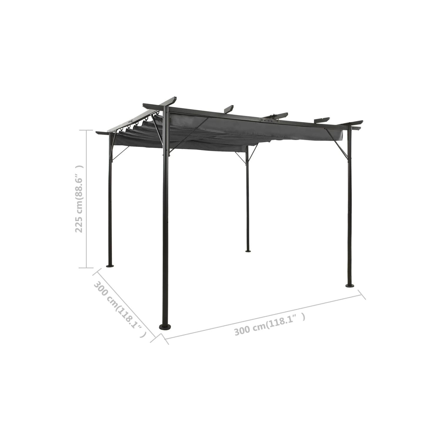 vidaXL Pergola with Retractable Roof Anthracite 118.1"x118.1" Steel 180 g/m?