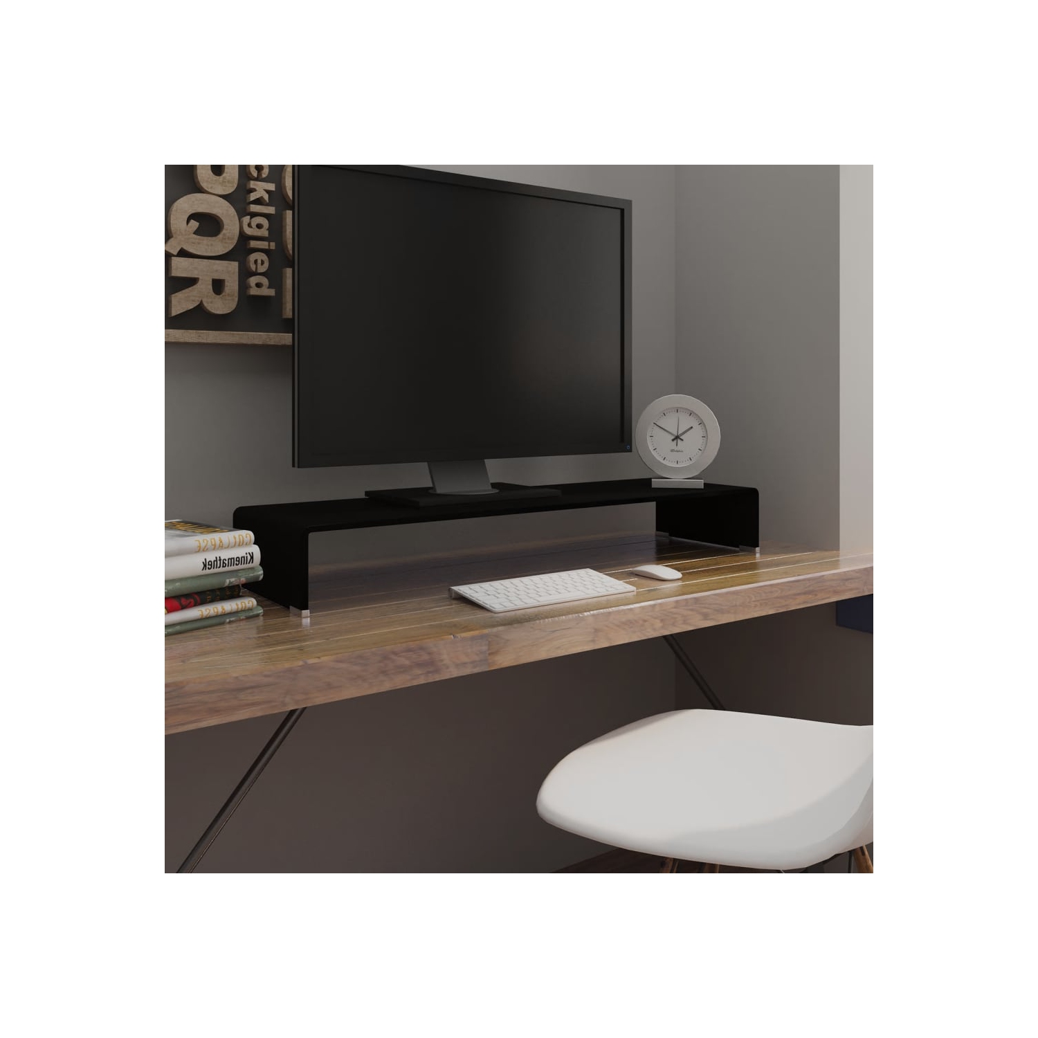 vidaXL TV Stand / Monitor Riser Glass Black 39.4"x11.8"x5.1"