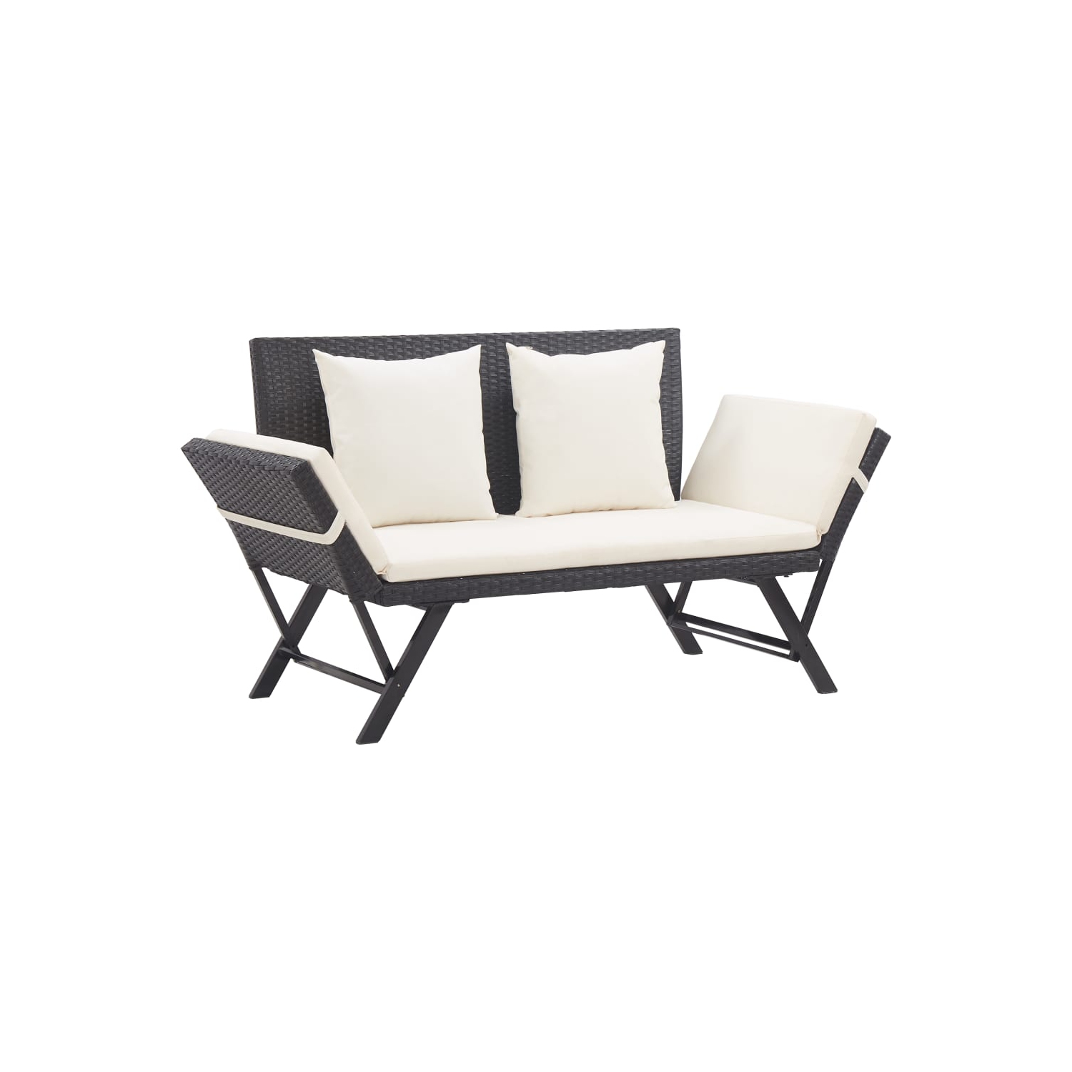 vidaXL Patio Bench with Cushions 69.3" Black Poly Rattan