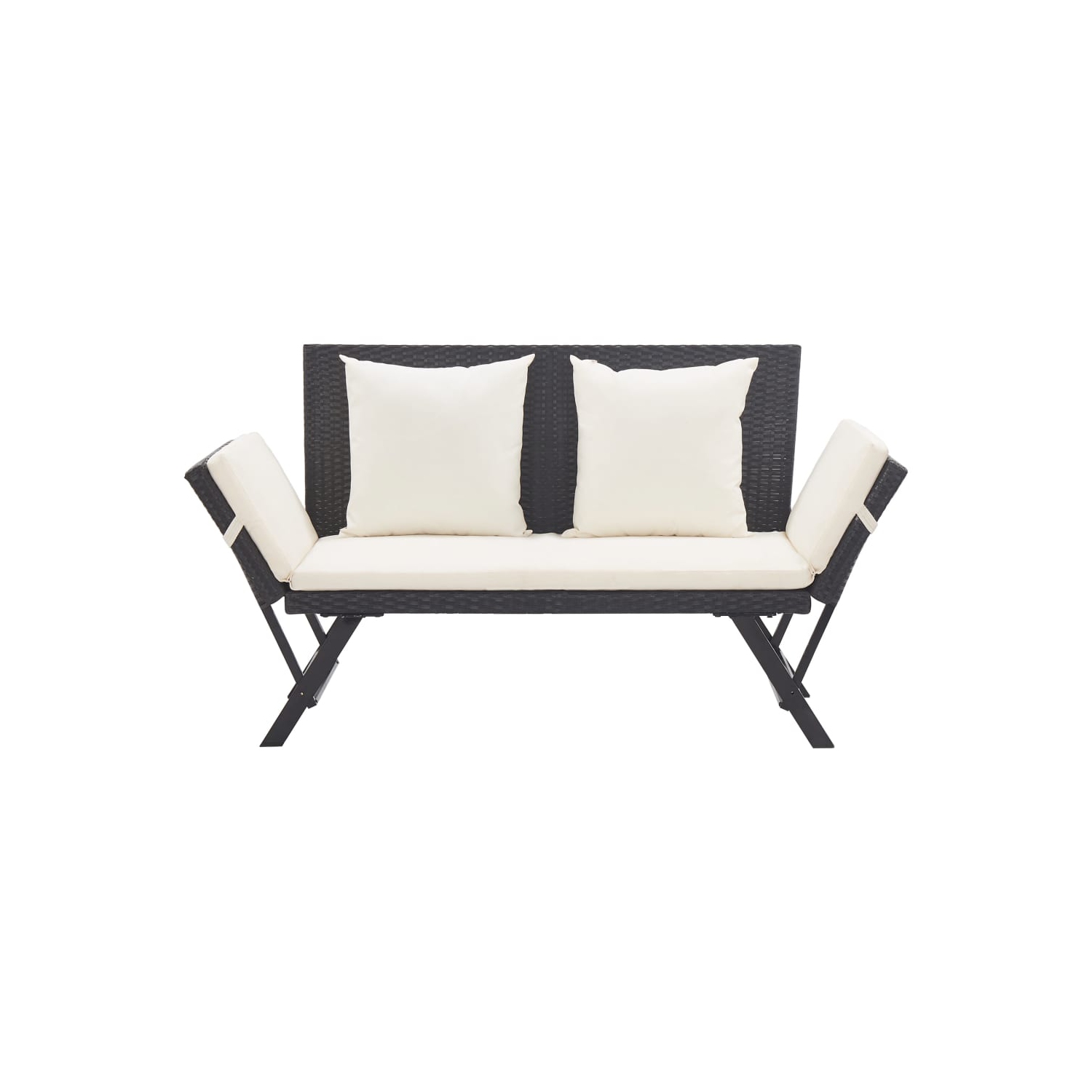 vidaXL Patio Bench with Cushions 69.3" Black Poly Rattan