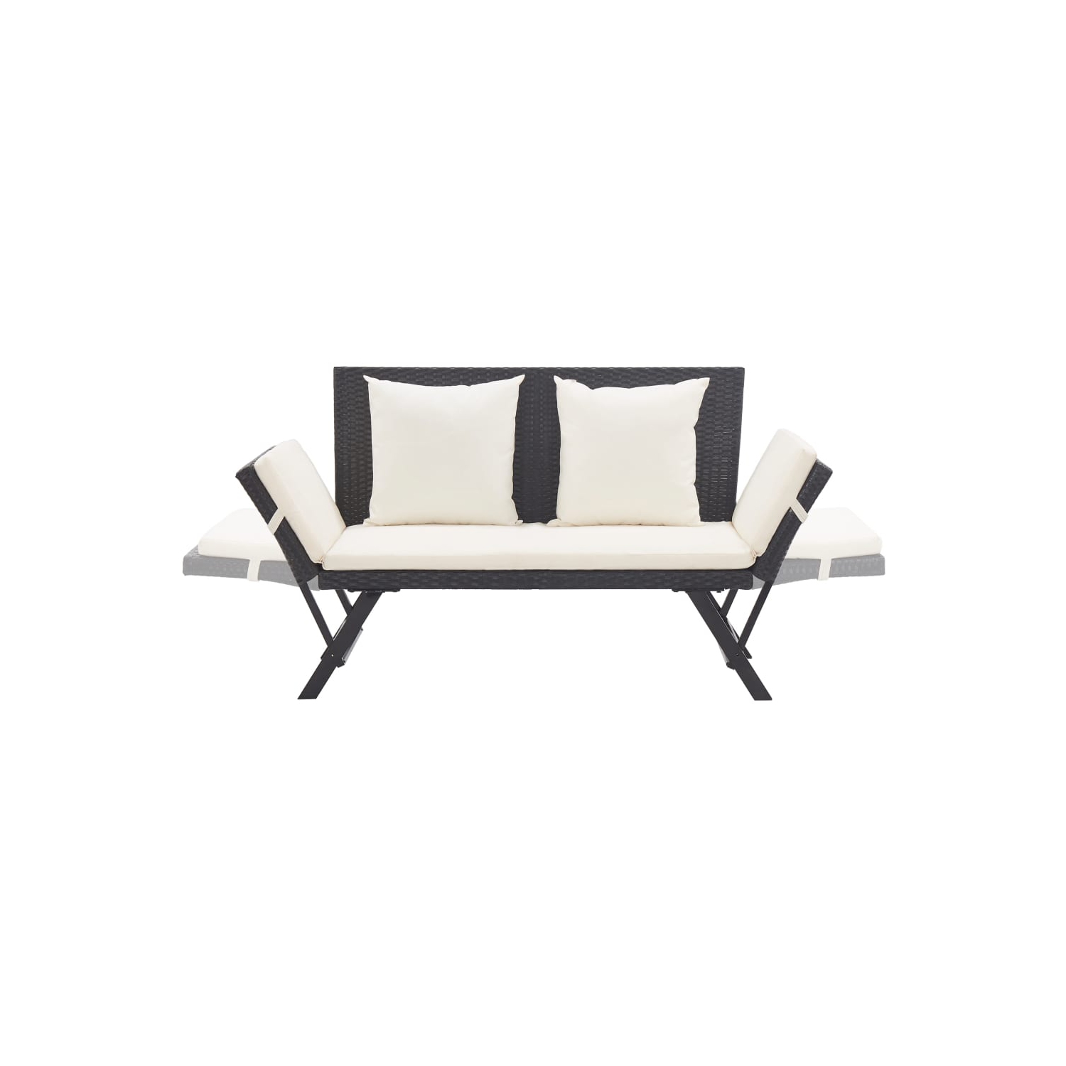 vidaXL Patio Bench with Cushions 69.3" Black Poly Rattan