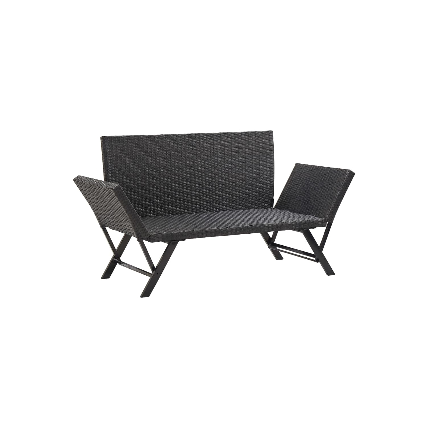 vidaXL Patio Bench with Cushions 69.3" Black Poly Rattan