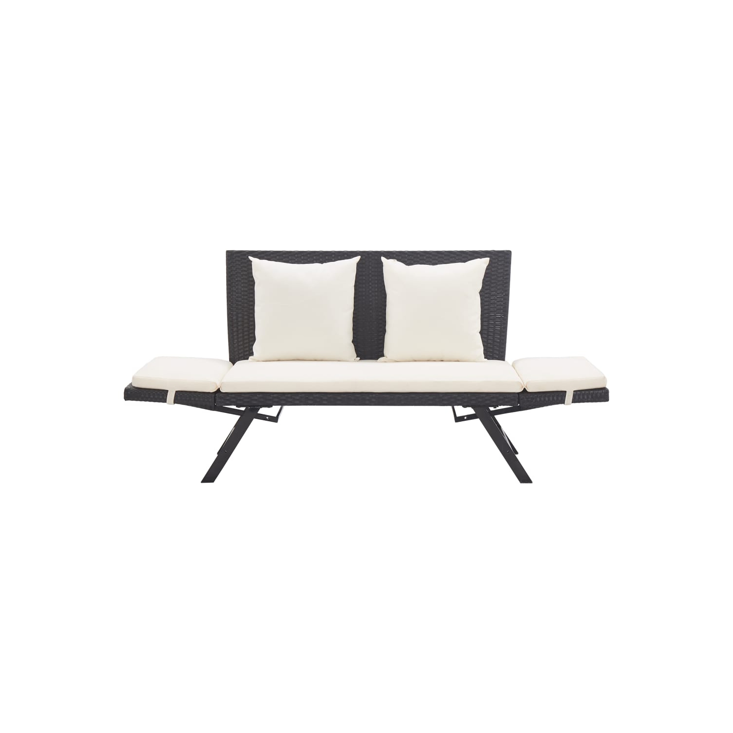 vidaXL Patio Bench with Cushions 69.3" Black Poly Rattan