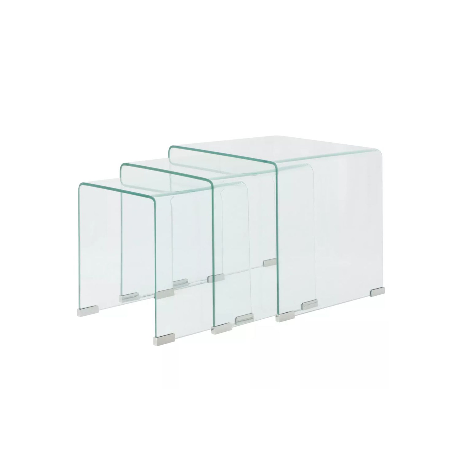 vidaXL Three Piece Nesting Table Set Tempered Glass Clear