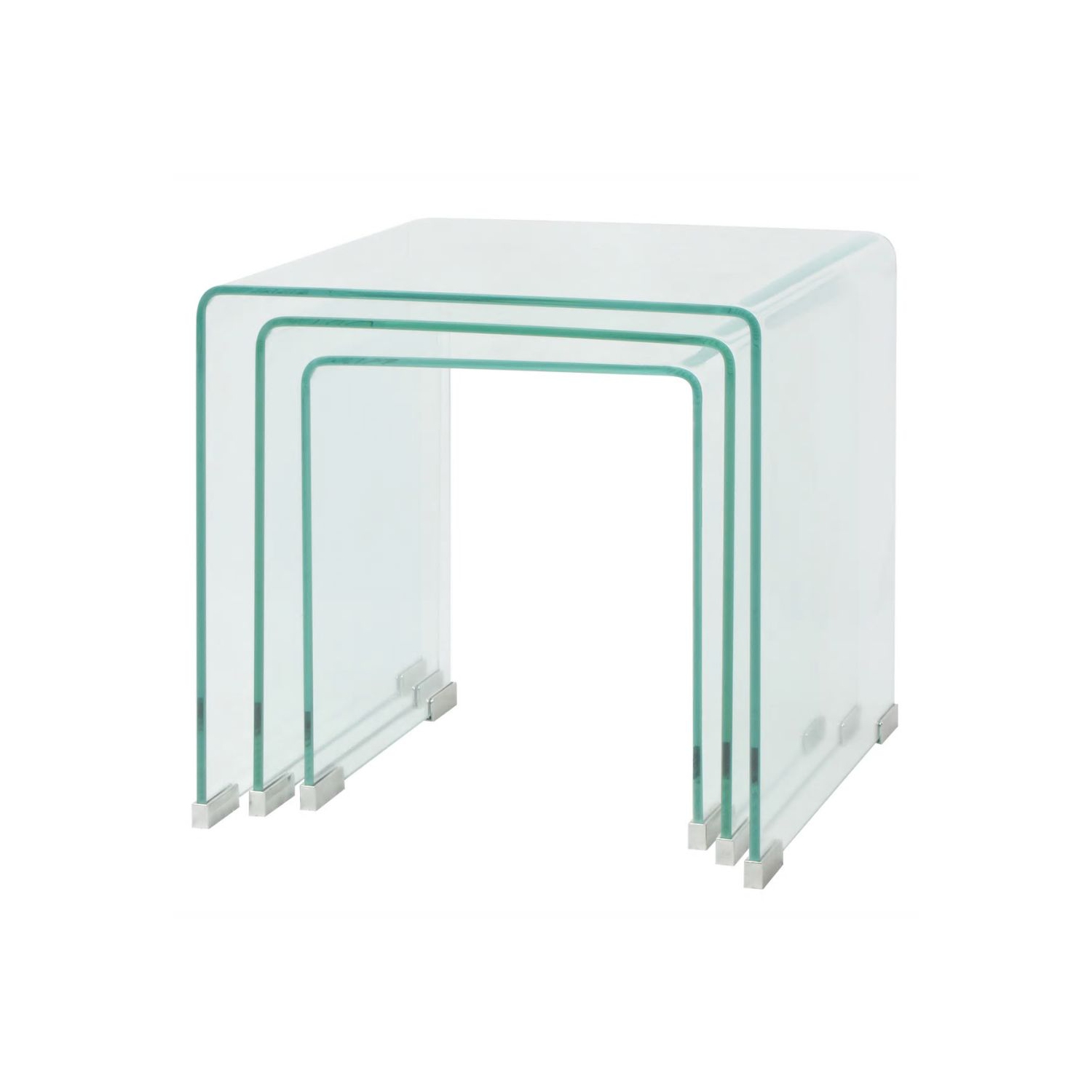 vidaXL Three Piece Nesting Table Set Tempered Glass Clear