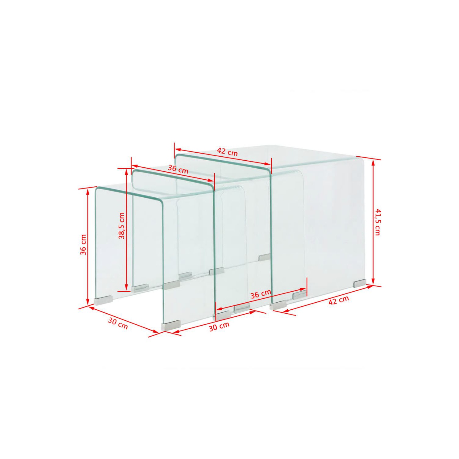 vidaXL Three Piece Nesting Table Set Tempered Glass Clear