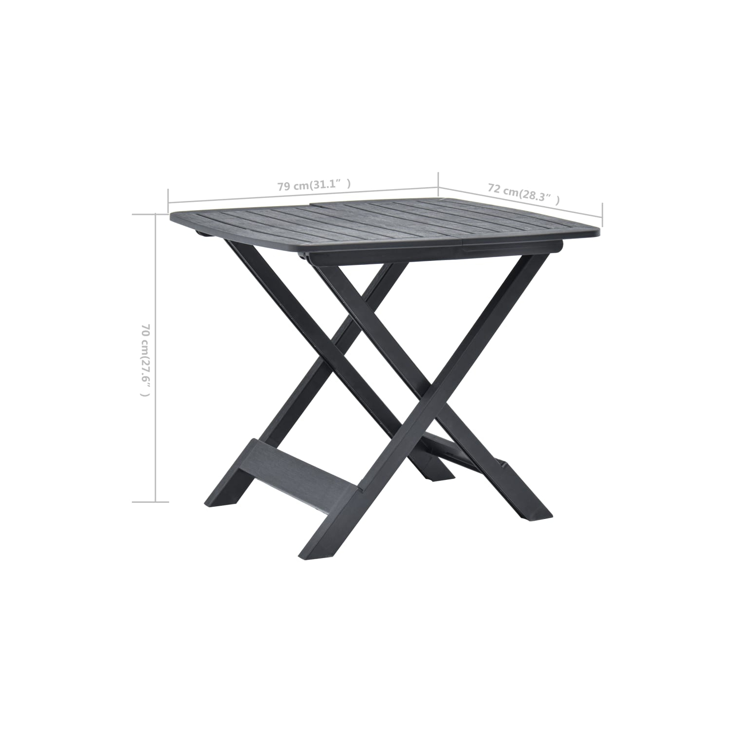 Table de jardin pliante anthracite VidaXL en plastique de 79 x 72 x 70 po