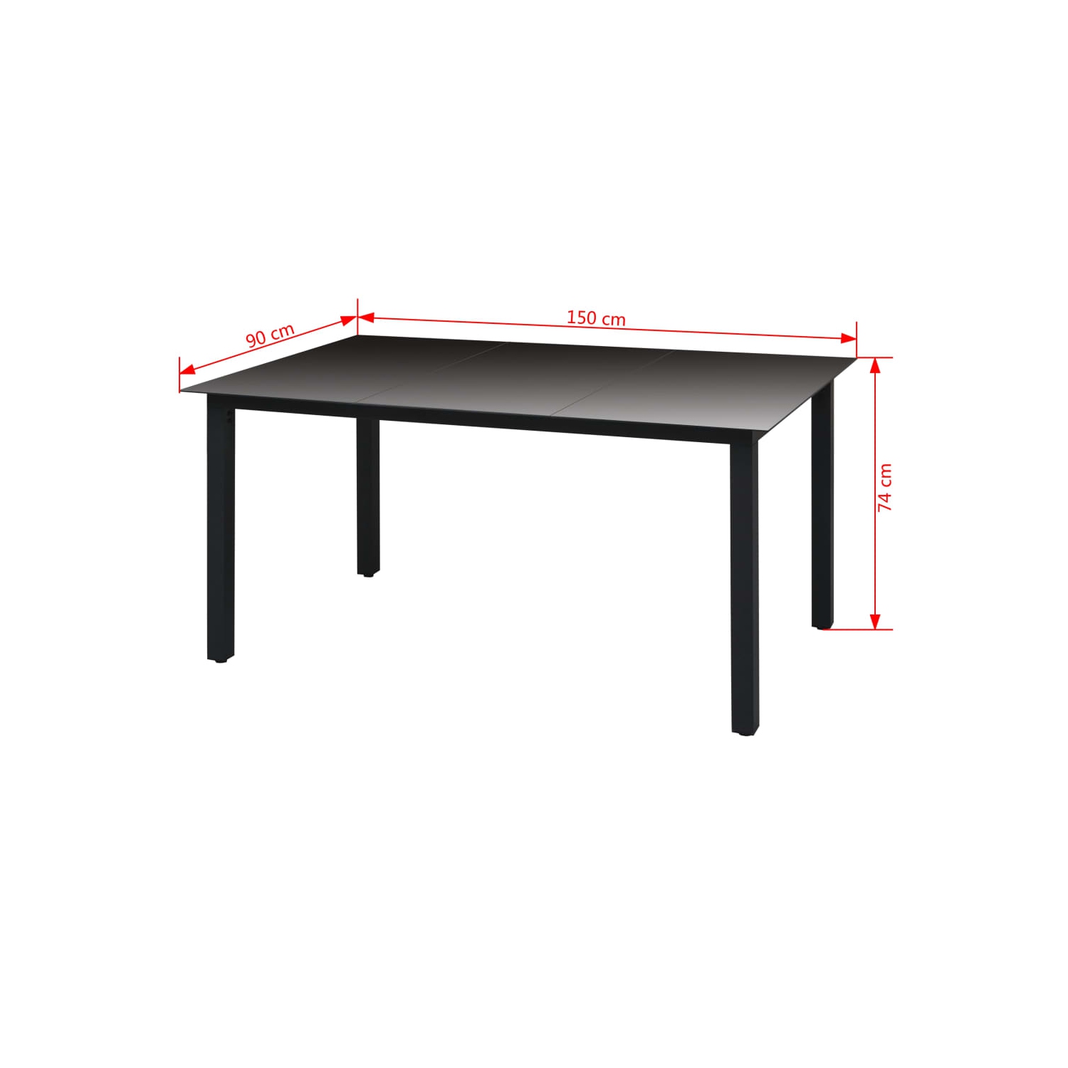 vidaXL Patio Table Black 59.1"x35.4"x29.1" Aluminium and Glass