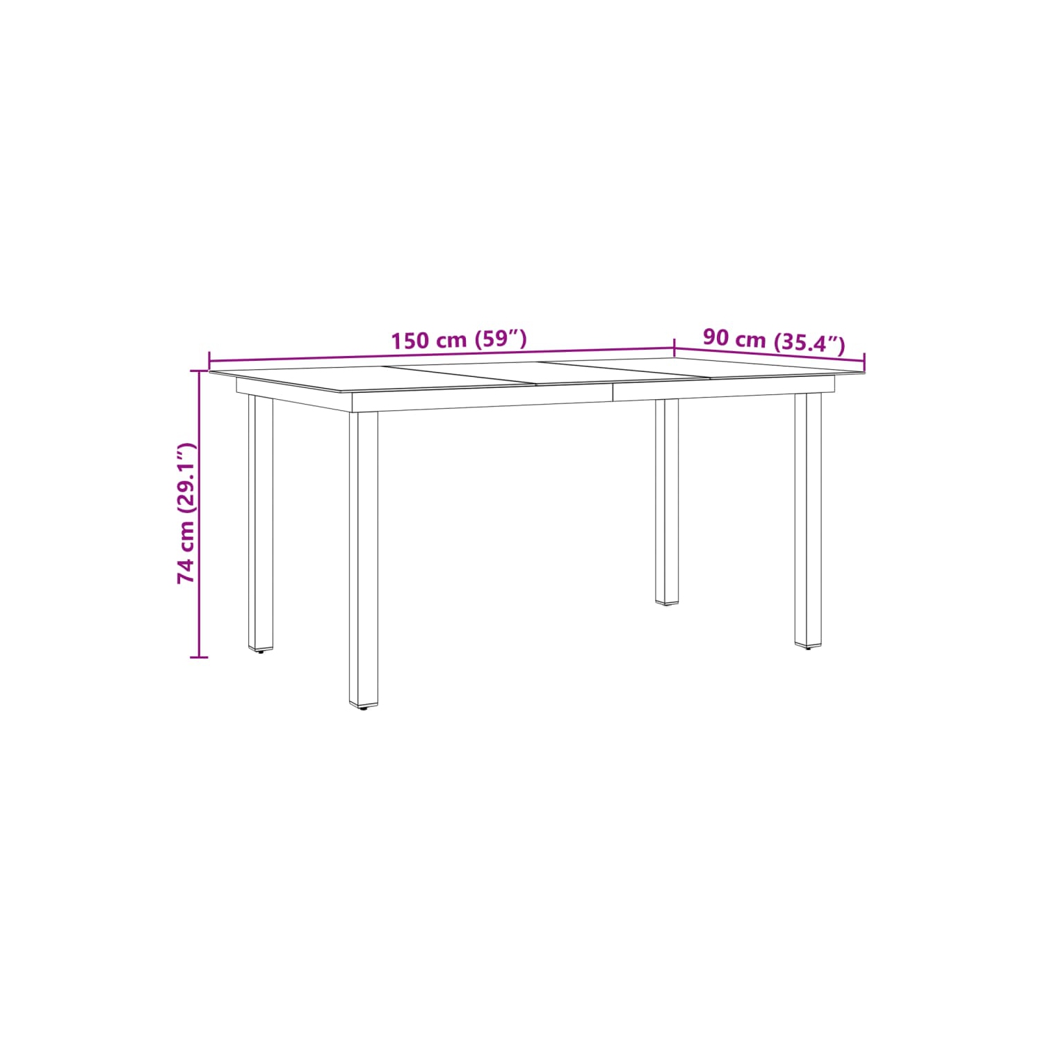 vidaXL Patio Table Black 59.1"x35.4"x29.1" Aluminium and Glass