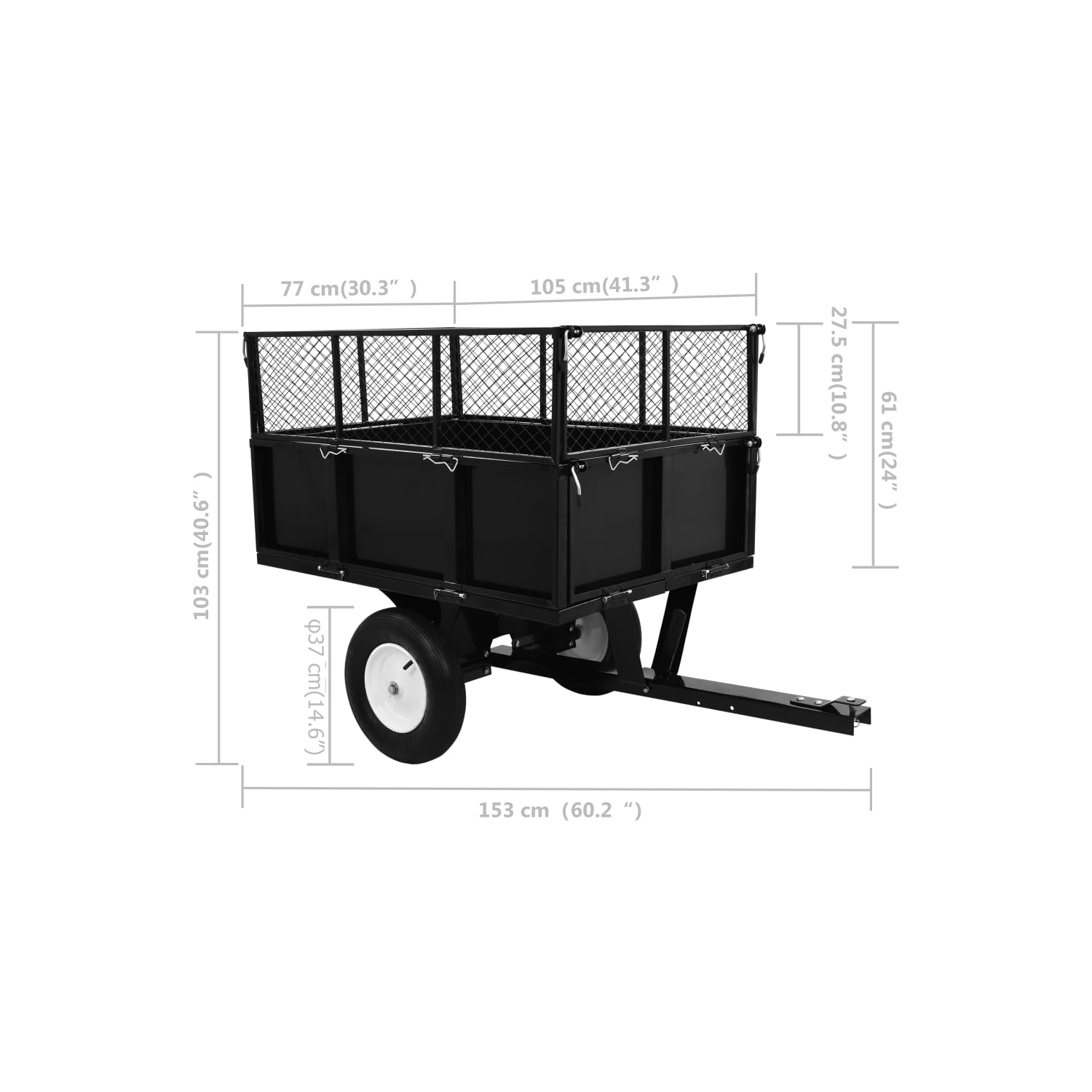 vidaXL Tipping Trailer for Lawn Mower 661.4 lb Load