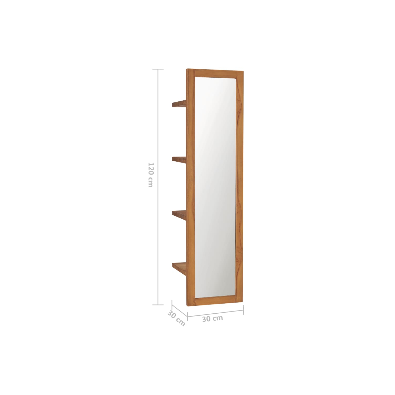 vidaXL Wall Mirror with Shelves 11.8"x11.8"x47.2" Solid Teak Wood