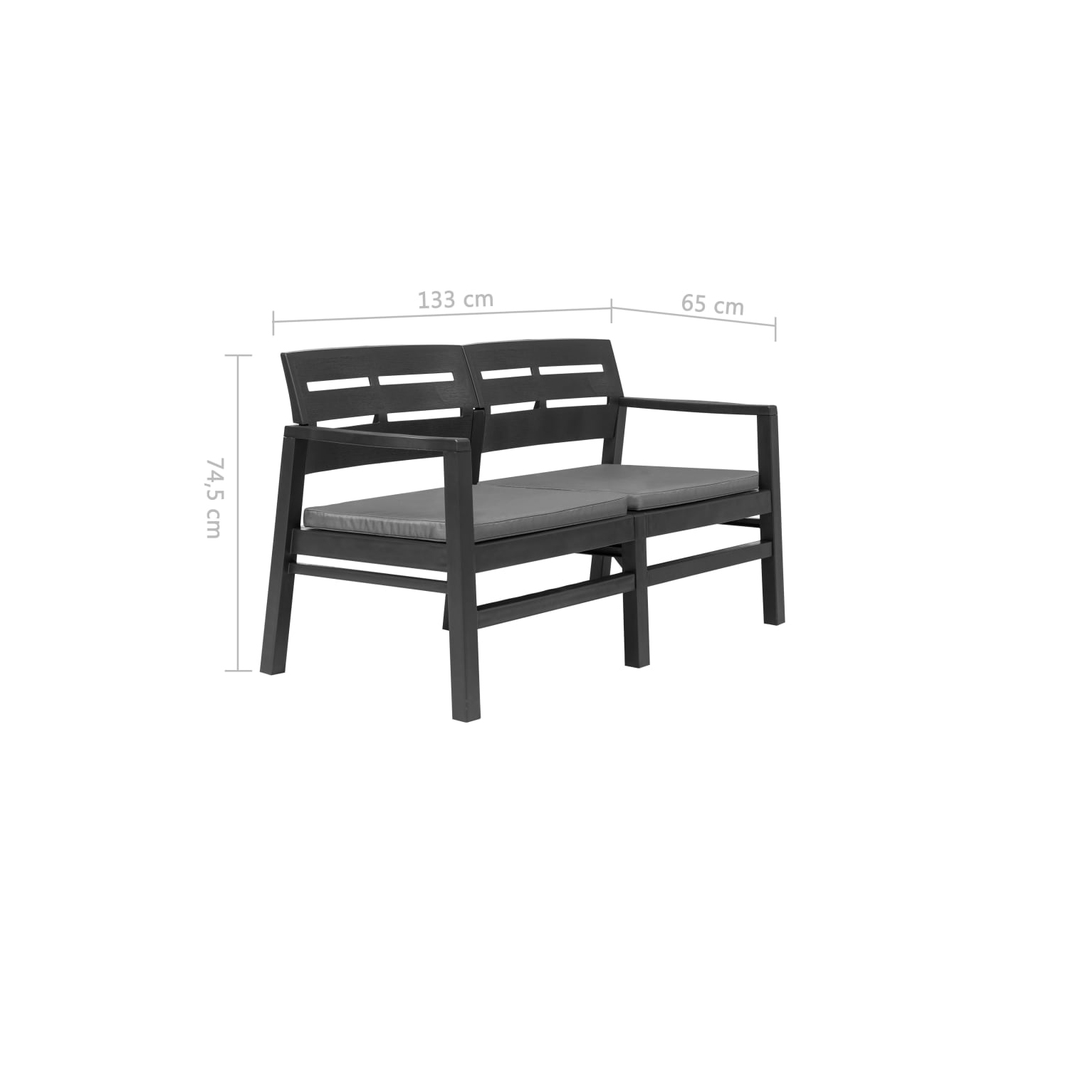 Banc de jardin à 2 sièges avec coussins de 52.4 po Anthracite