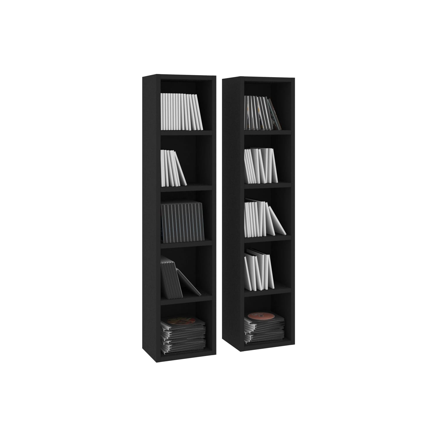 Armoire à CD VidaXL 2 pièces, noir, 8.3 x 6,3 x 36,8 po