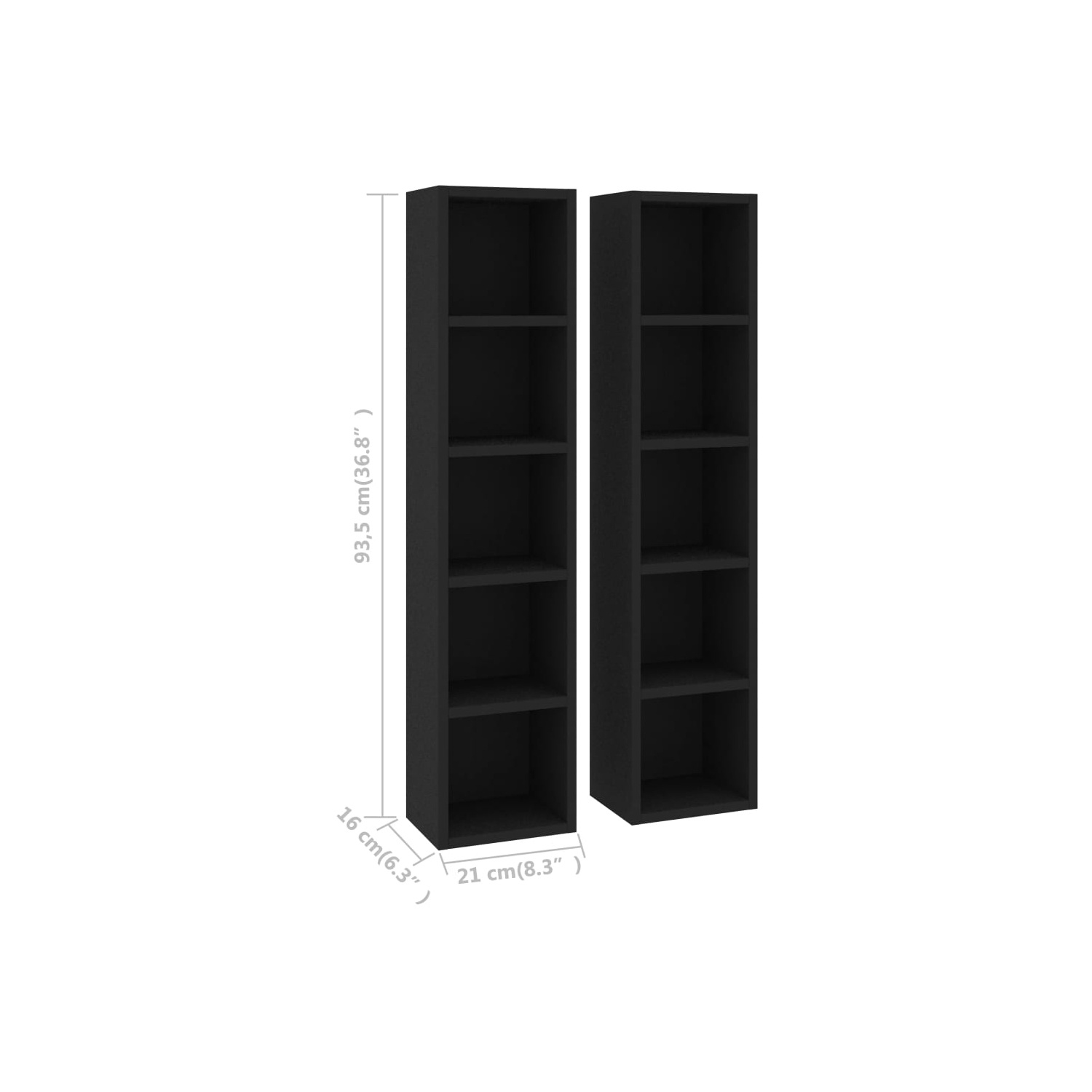 Armoire à CD VidaXL 2 pièces, noir, 8.3 x 6,3 x 36,8 po